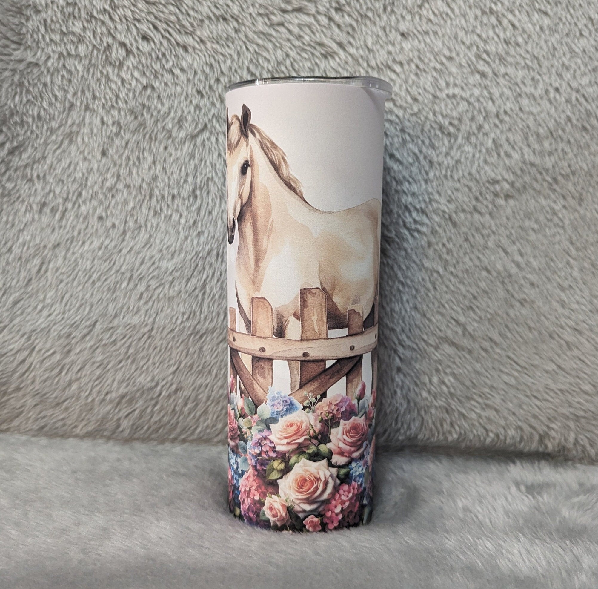 Pretty Horse Tumbler With Flowers Can Be Personalized, Horse Cup With Name, Horse Lover Gift,  Hot Cold Drinkware