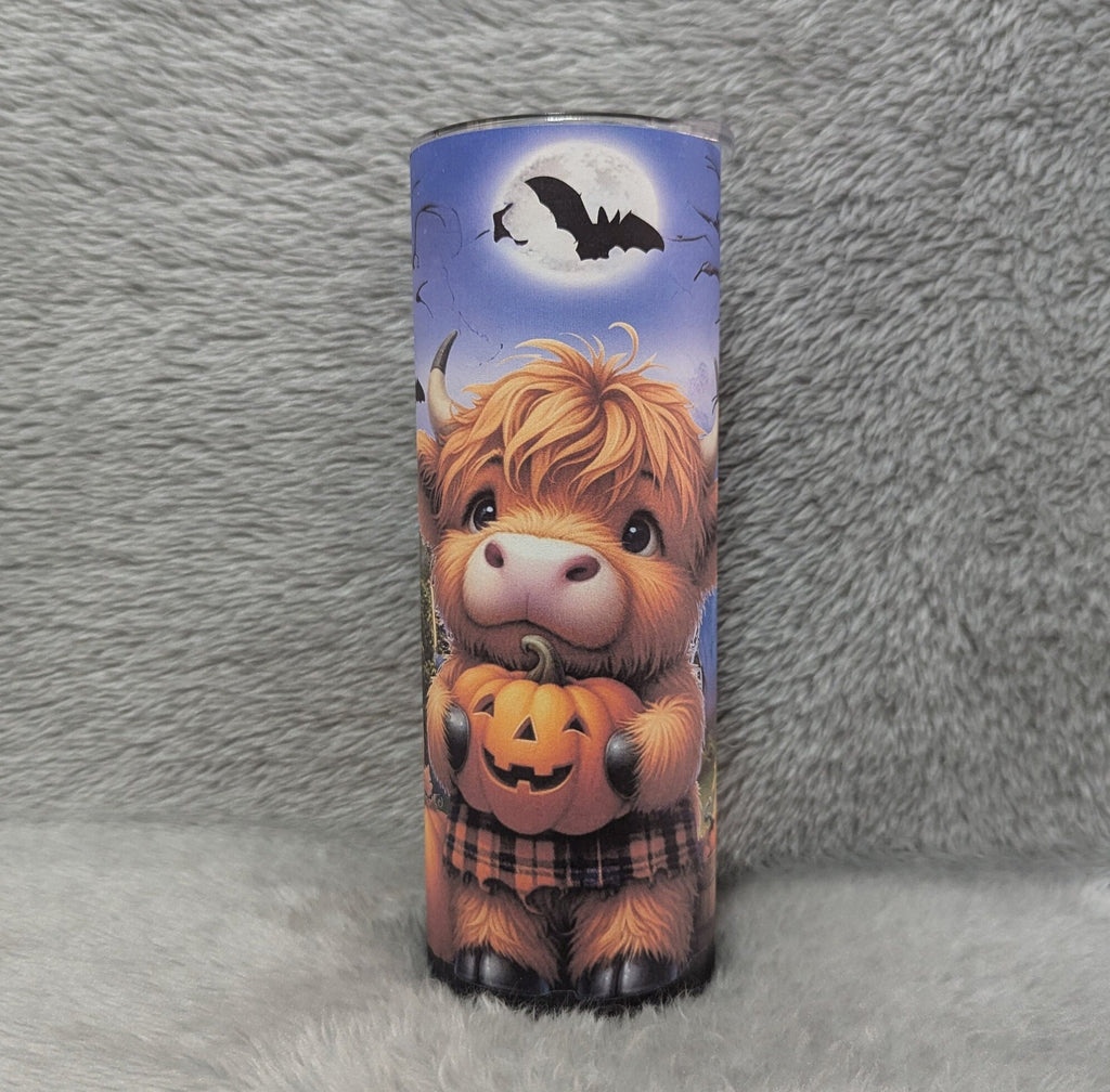 Cute Highland Cow Halloween Tumbler Can be Personalized, Perfect for Halloween Lovers, 20oz Tumbler With Reusable Straw