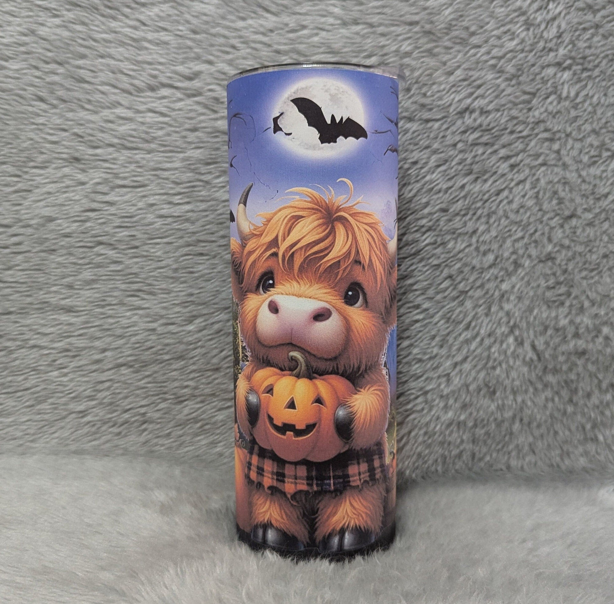 Cute Highland Cow Halloween Tumbler Can be Personalized, Perfect for Halloween Lovers, 20oz Tumbler With Reusable Straw