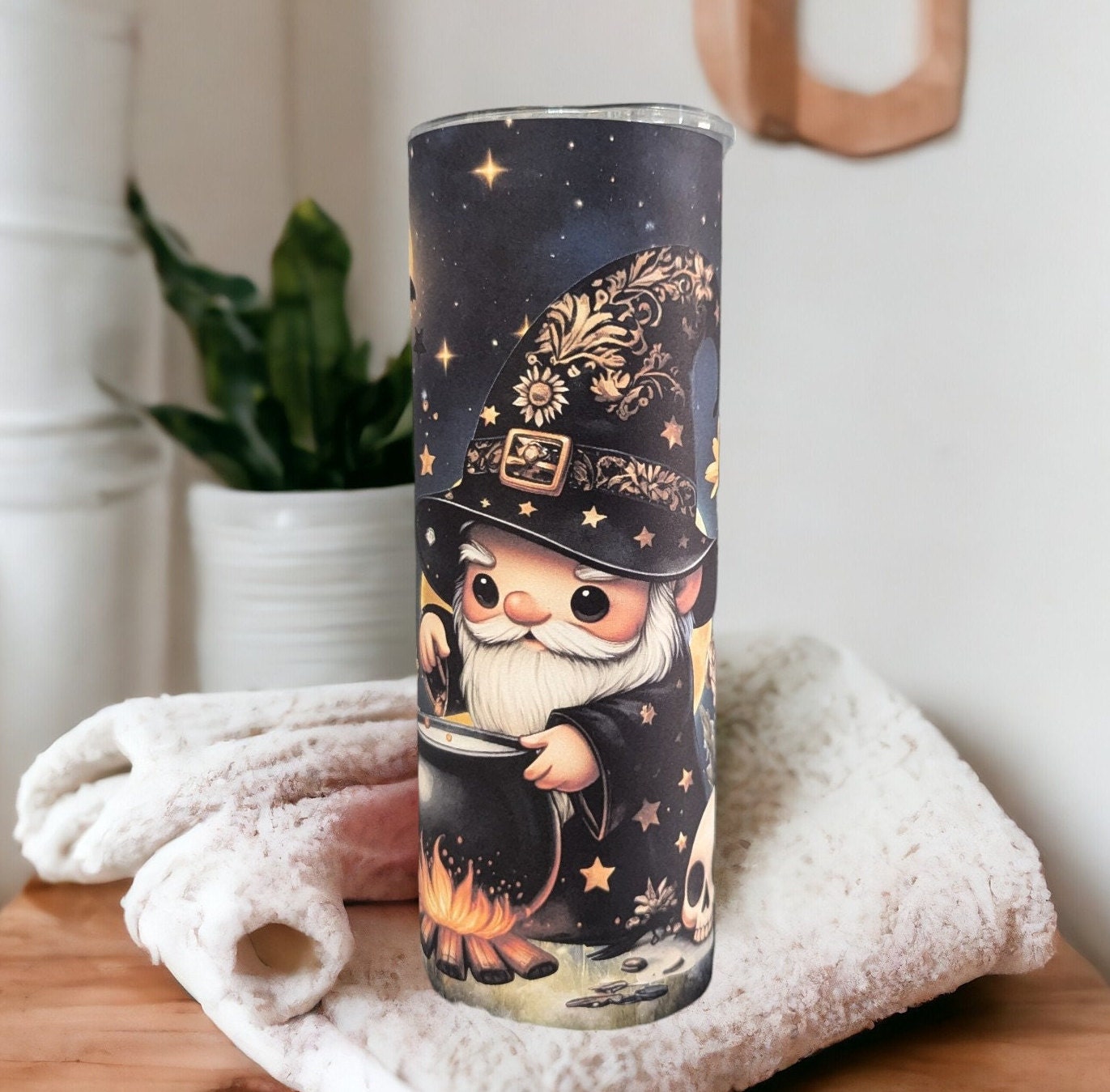 Wizard Gnome Tumbler Can Be Personalized, Wizard Gnome Cup, Halloween Tumbler, 20oz Tumbler With Reusable Straw For Hot Or Cold Drinks