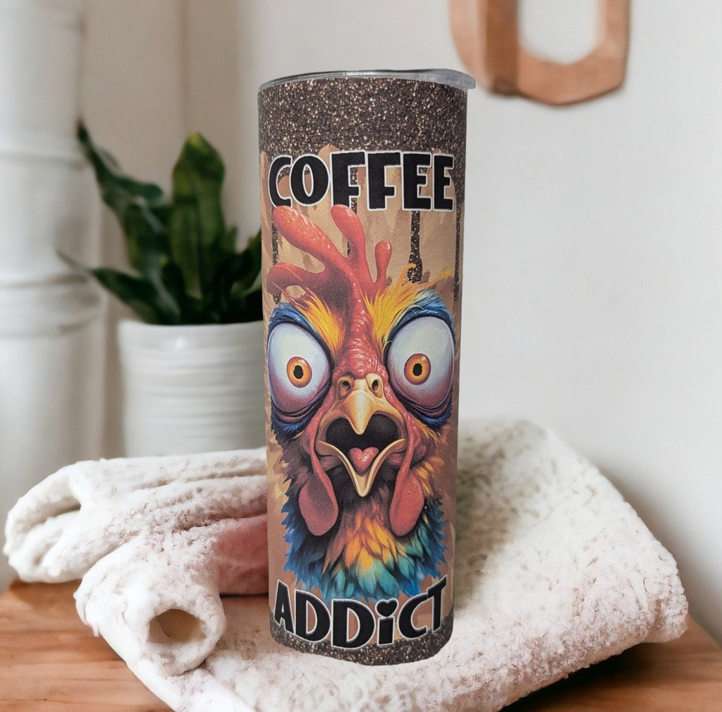 Coffee Addict Chicken Tumbler Can Be Personalized, Coffee Lover Gift, Chicken Lover Gift, Hot Or Cold Drinkware, Includes A Reusable Straw