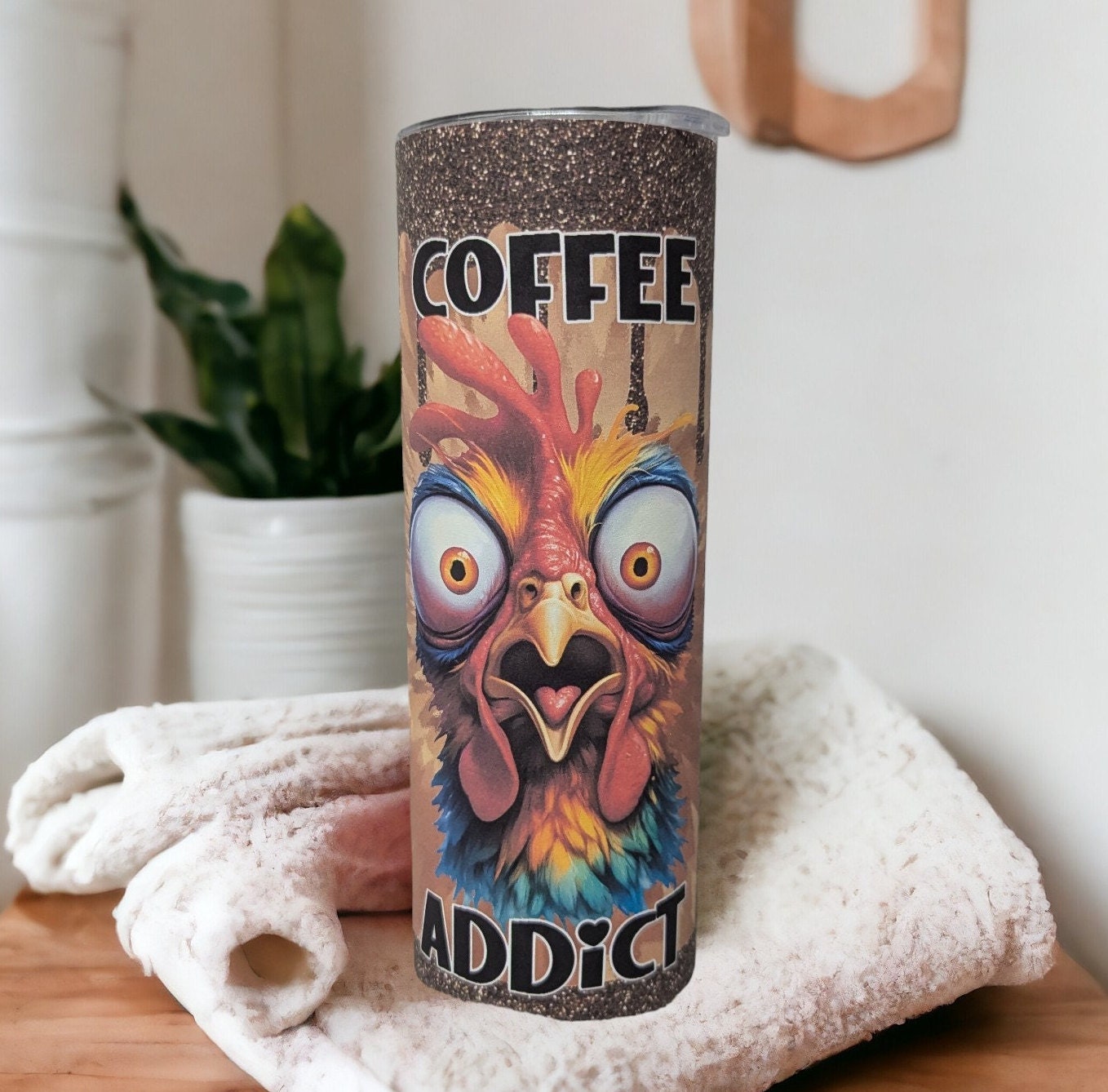 Coffee Addict Chicken Tumbler Can Be Personalized, Coffee Lover Gift, Chicken Lover Gift, Hot Or Cold Drinkware, Includes A Reusable Straw