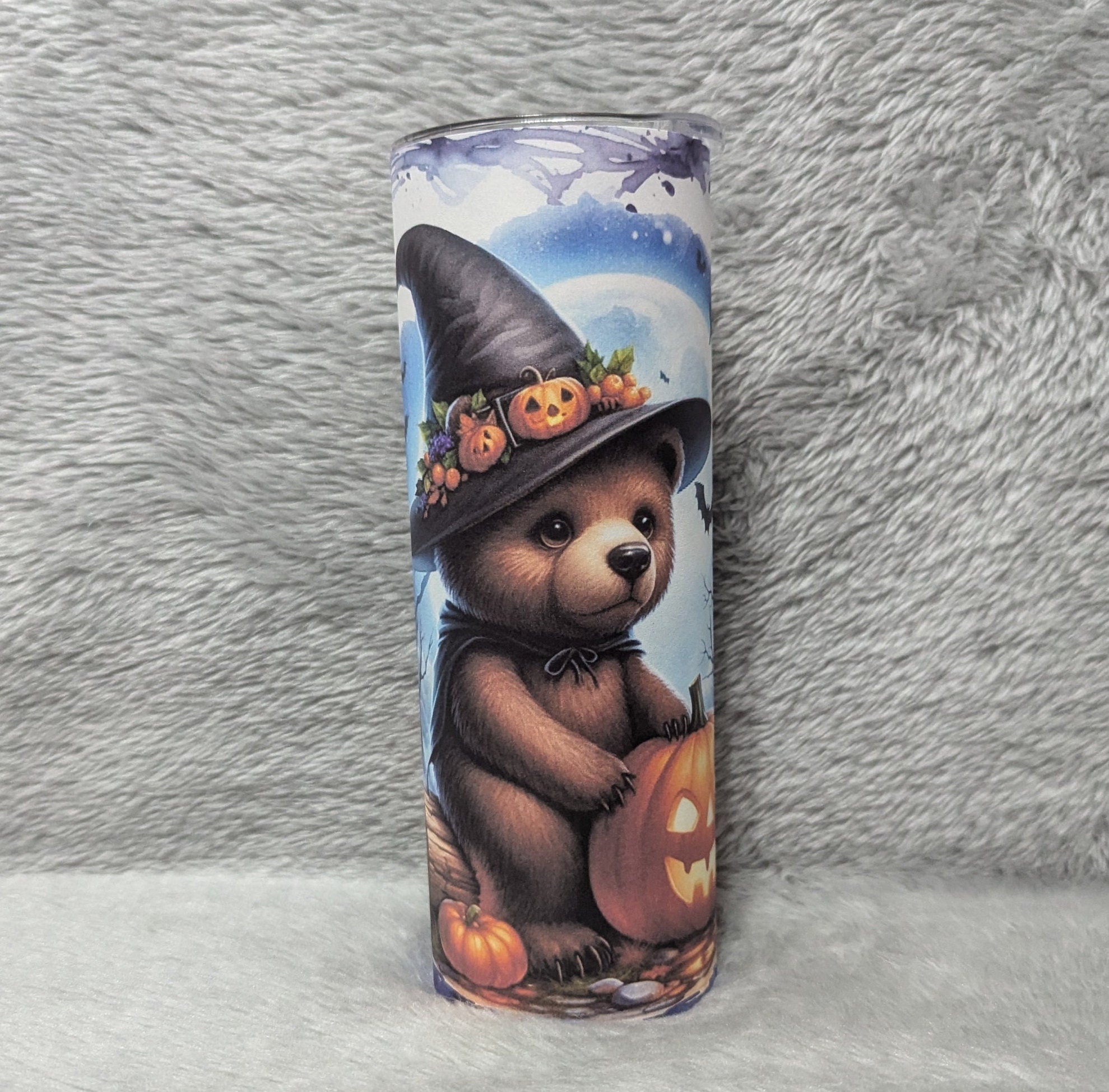 Cute Halloween Bear Tumbler Can Be Personalized, Halloween Gift, 20oz Tumbler With Straw, Halloween Party Gift, Hot Or Cold Drinks