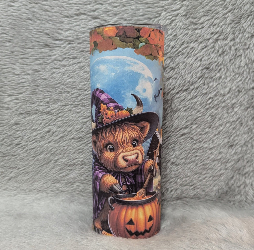 Halloween Highland Cow Tumbler Can be Personalized, Perfect for Halloween Lovers, 20oz Tumbler With Reusable Straw
