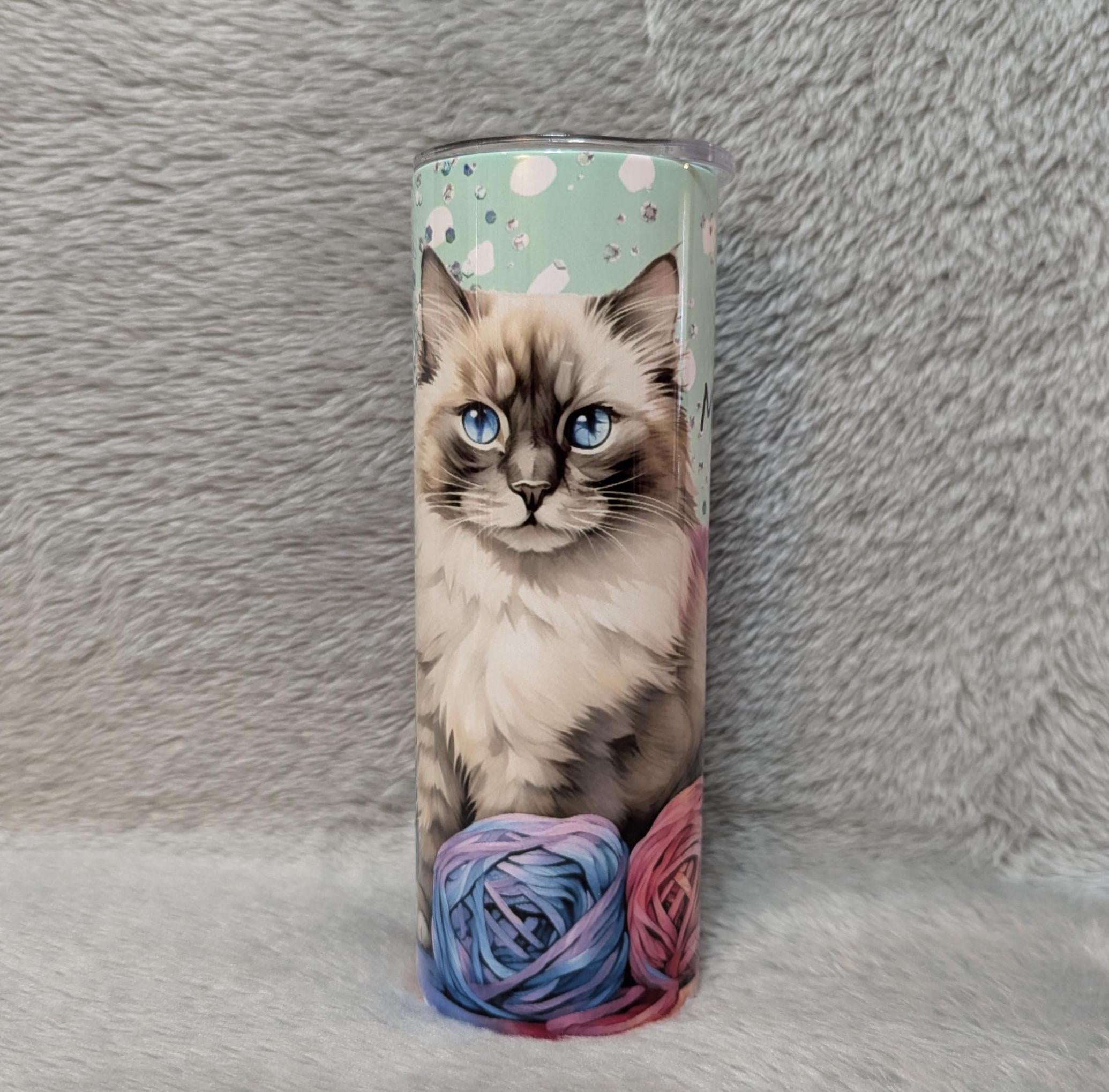 Cat Tumbler Can Be Personalized, Cup With Name, Gift For Ragdoll Cat Lovers, 20oz Tumbler With Reusable Straw - Hot Or Cold Drinks