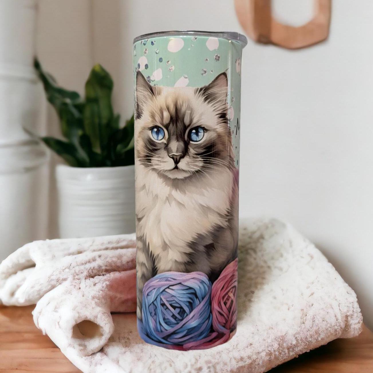 Cat Tumbler Can Be Personalized, Cup With Name, Gift For Ragdoll Cat Lovers, 20oz Tumbler With Reusable Straw - Hot Or Cold Drinks