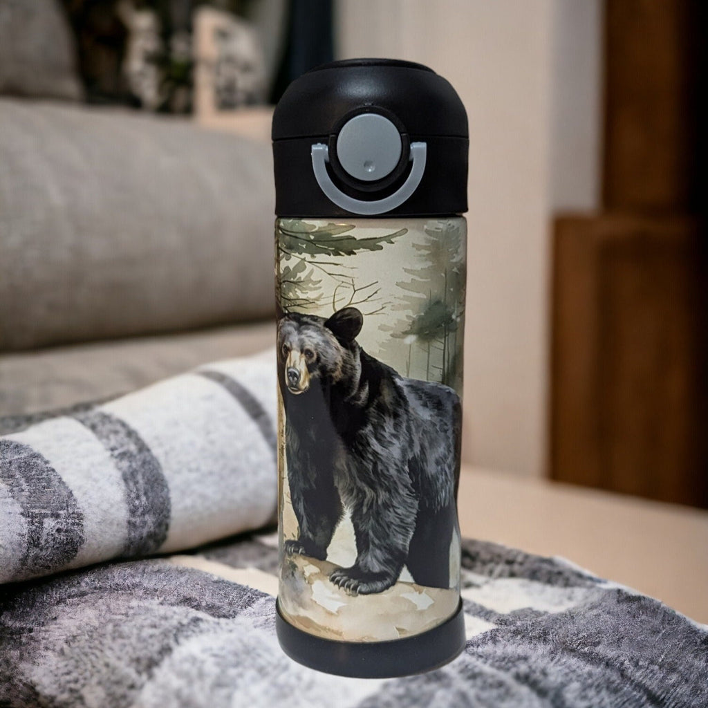 Kids Bear Water Bottle 12oz With Reusable Straw Can Be Personalized
