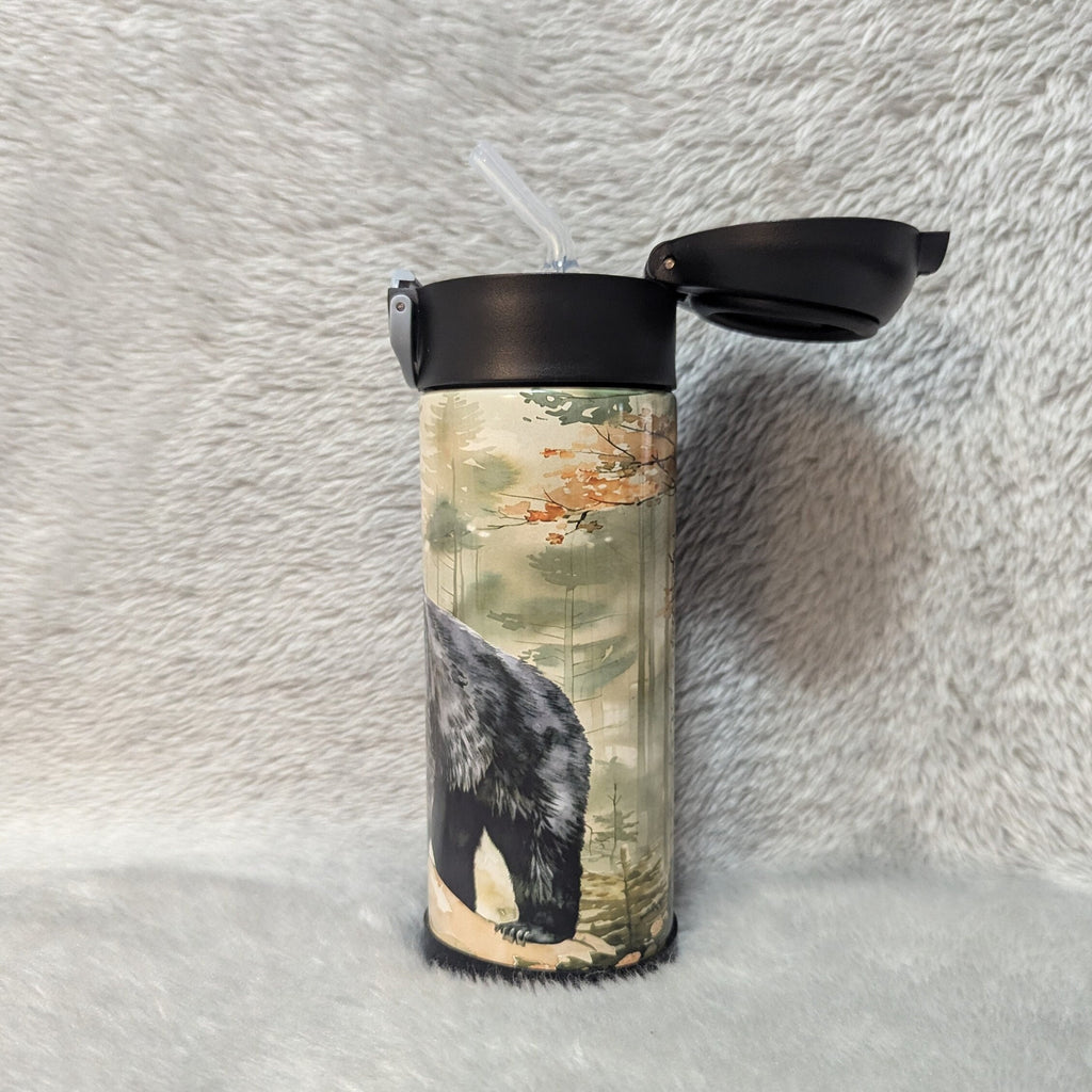 Kids Bear Water Bottle 12oz With Reusable Straw Can Be Personalized