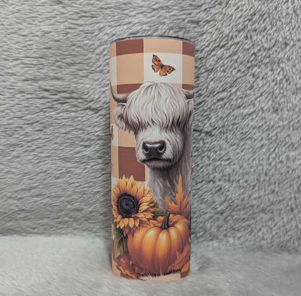 Autumn Gnome With Highland Cow Tumbler 20oz With Reusable Straw, Can Be Personalized