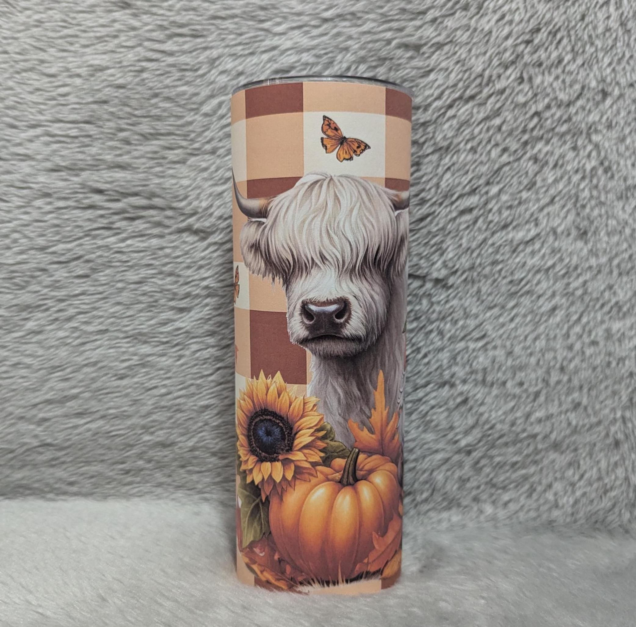 Autumn Gnome With Highland Cow Tumbler 20oz With Reusable Straw, Can Be Personalized