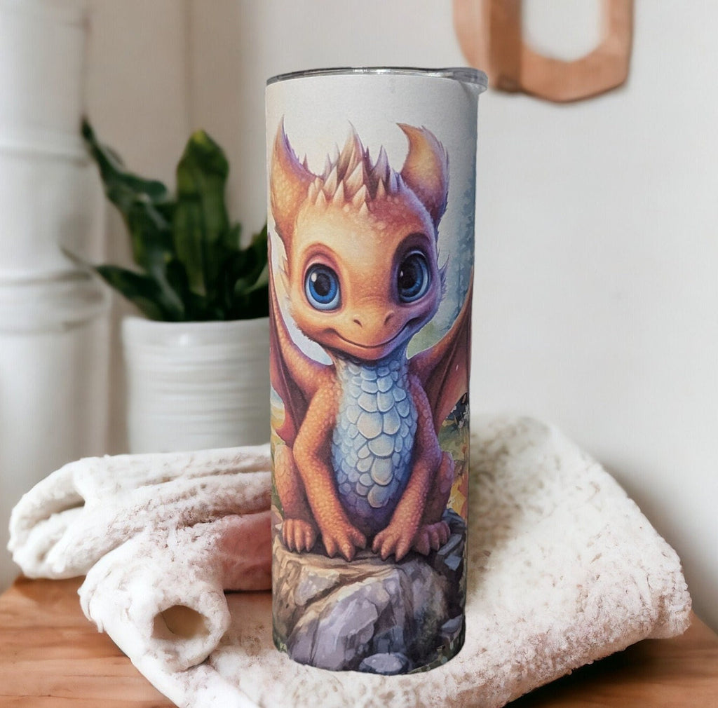 Cute Dragon Tumbler with Reusable Straw - Can Be Personalized, Dragon Cup With Name, Dragon Lover Gift, 20oz Tumbler