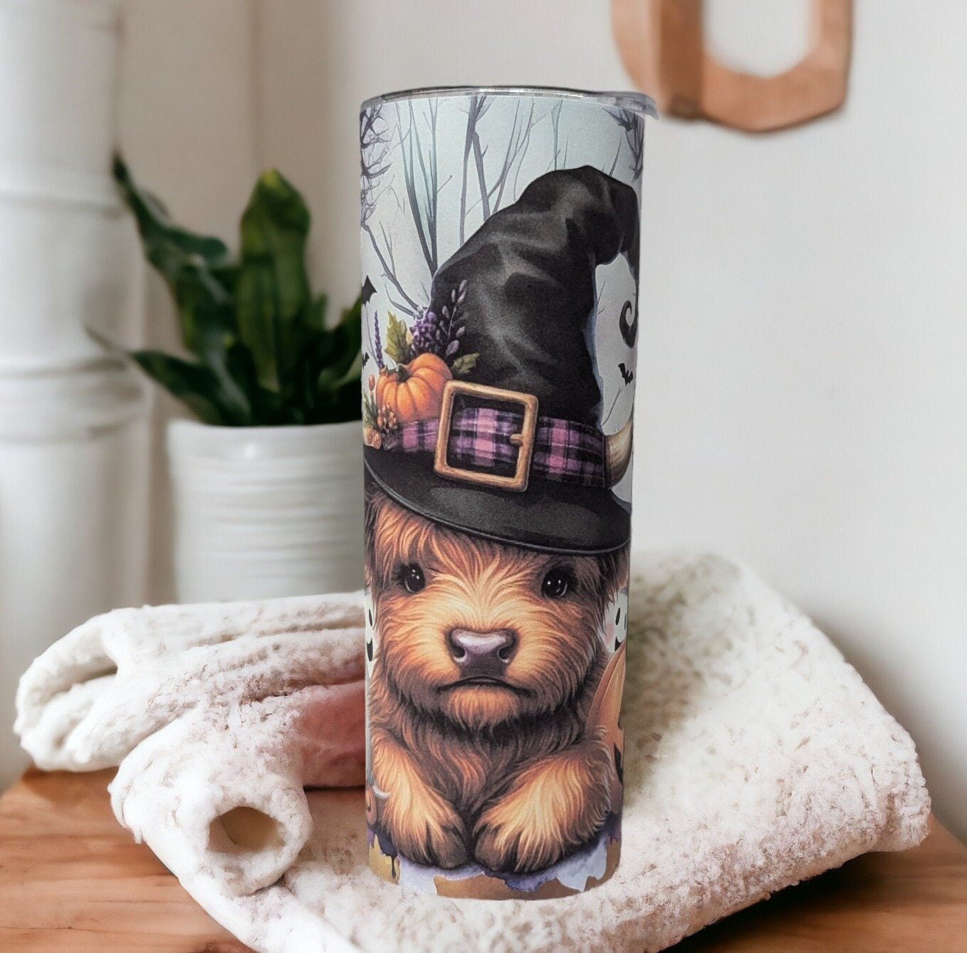 Highland Cow Halloween Tumbler Can be Personalized, Perfect for Halloween Lovers, 20oz Tumbler With Reusable Straw