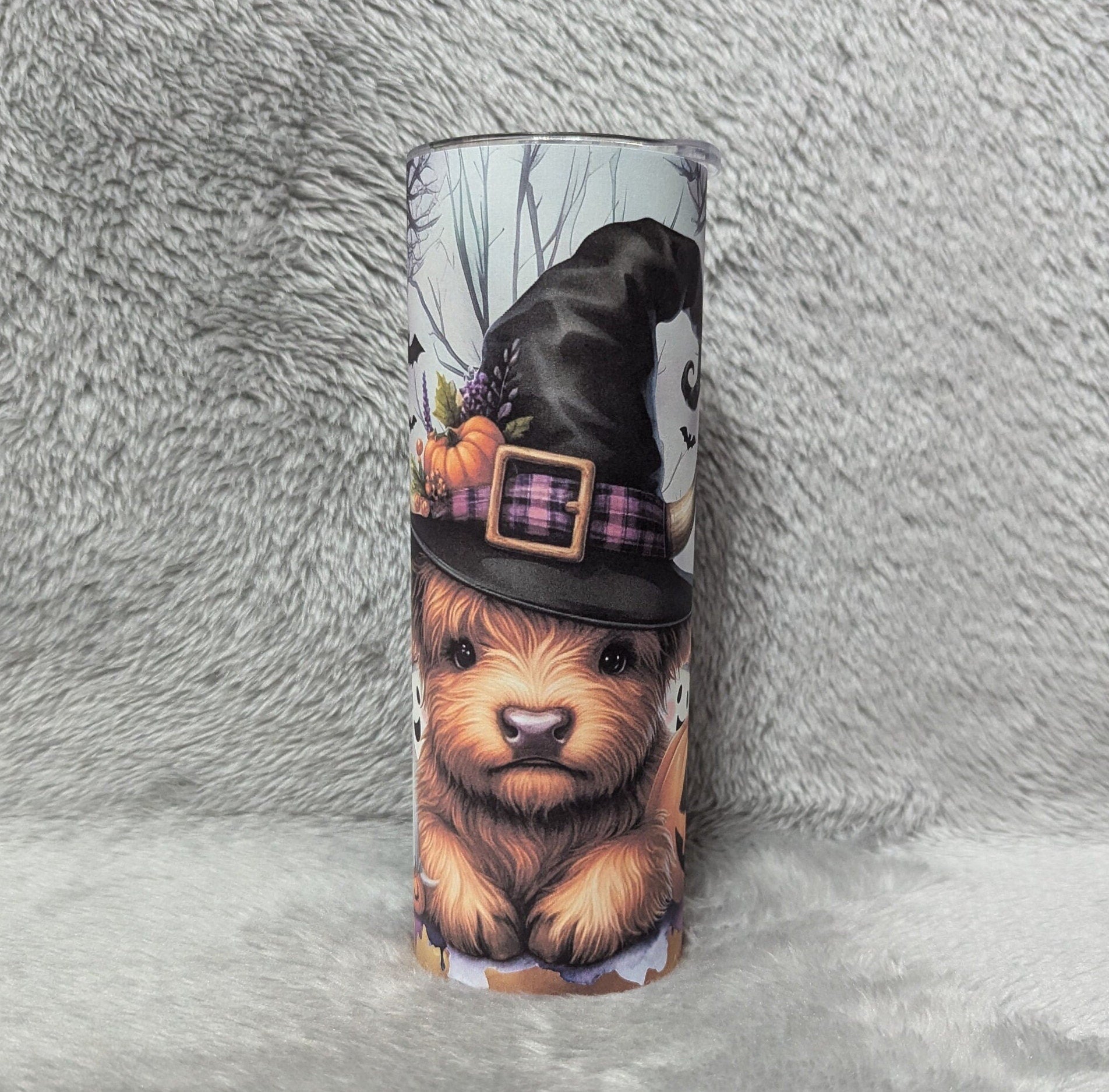 Highland Cow Halloween Tumbler Can be Personalized, Perfect for Halloween Lovers, 20oz Tumbler With Reusable Straw