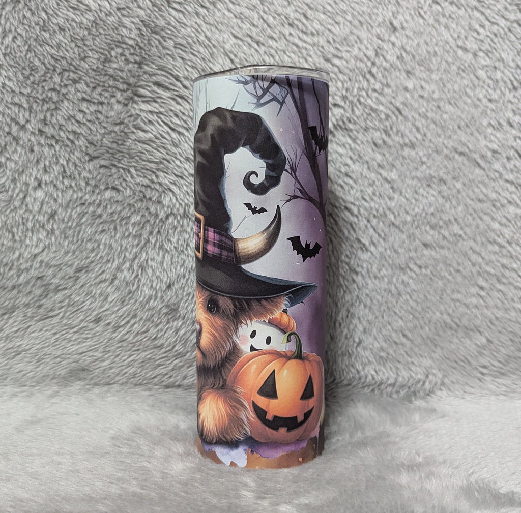 Highland Cow Halloween Tumbler Can be Personalized, Perfect for Halloween Lovers, 20oz Tumbler With Reusable Straw