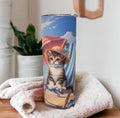 Cute Beach Cat Tumbler 20oz With Reusable Straw, Can Be Personalized