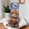Cute Highland Cow Halloween Tumbler Can be Personalized, Perfect for Halloween Lovers, 20oz Tumbler With Reusable Straw