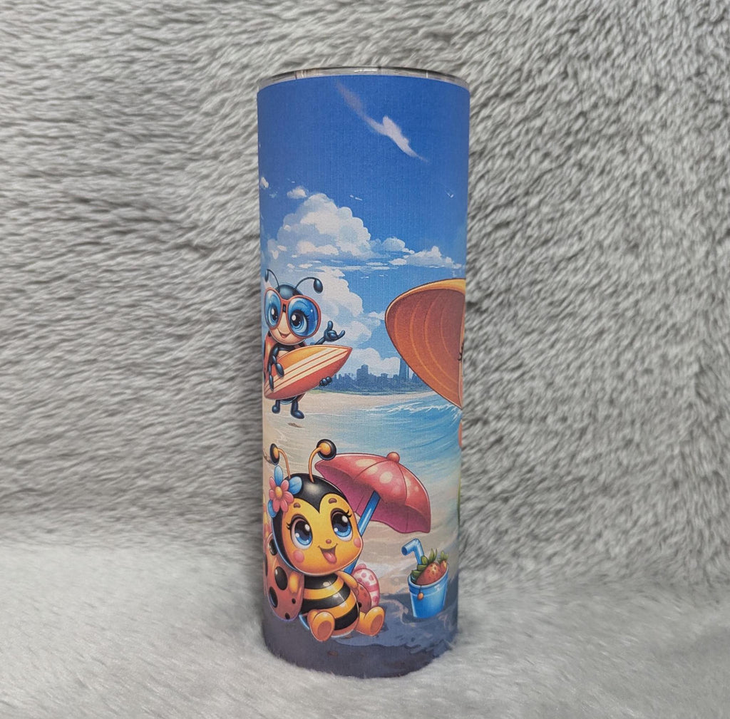 Beach Ladybug Tumbler 20oz With Reusable Straw, Can Be Personalized