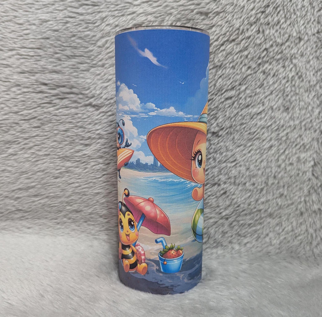 Beach Ladybug Tumbler 20oz With Reusable Straw, Can Be Personalized