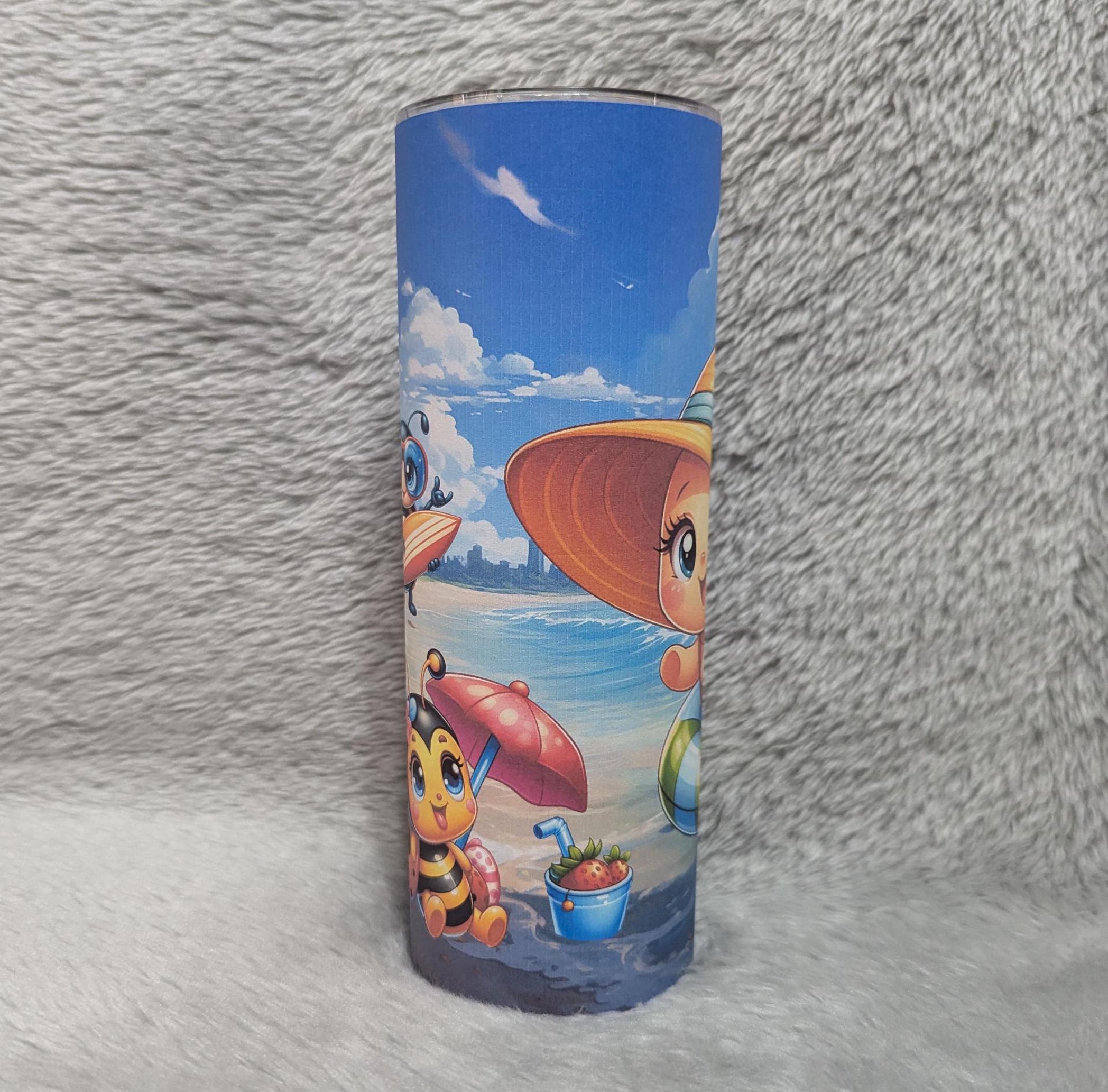 Beach Ladybug Tumbler 20oz With Reusable Straw, Can Be Personalized