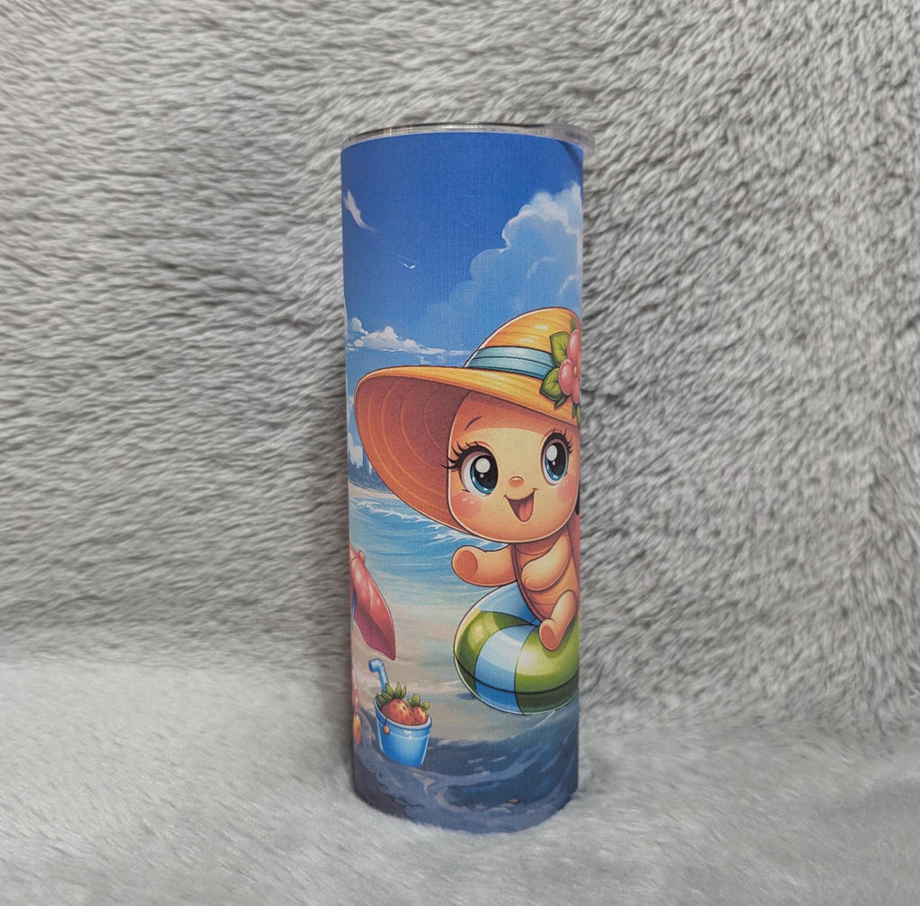 Beach Ladybug Tumbler 20oz With Reusable Straw, Can Be Personalized