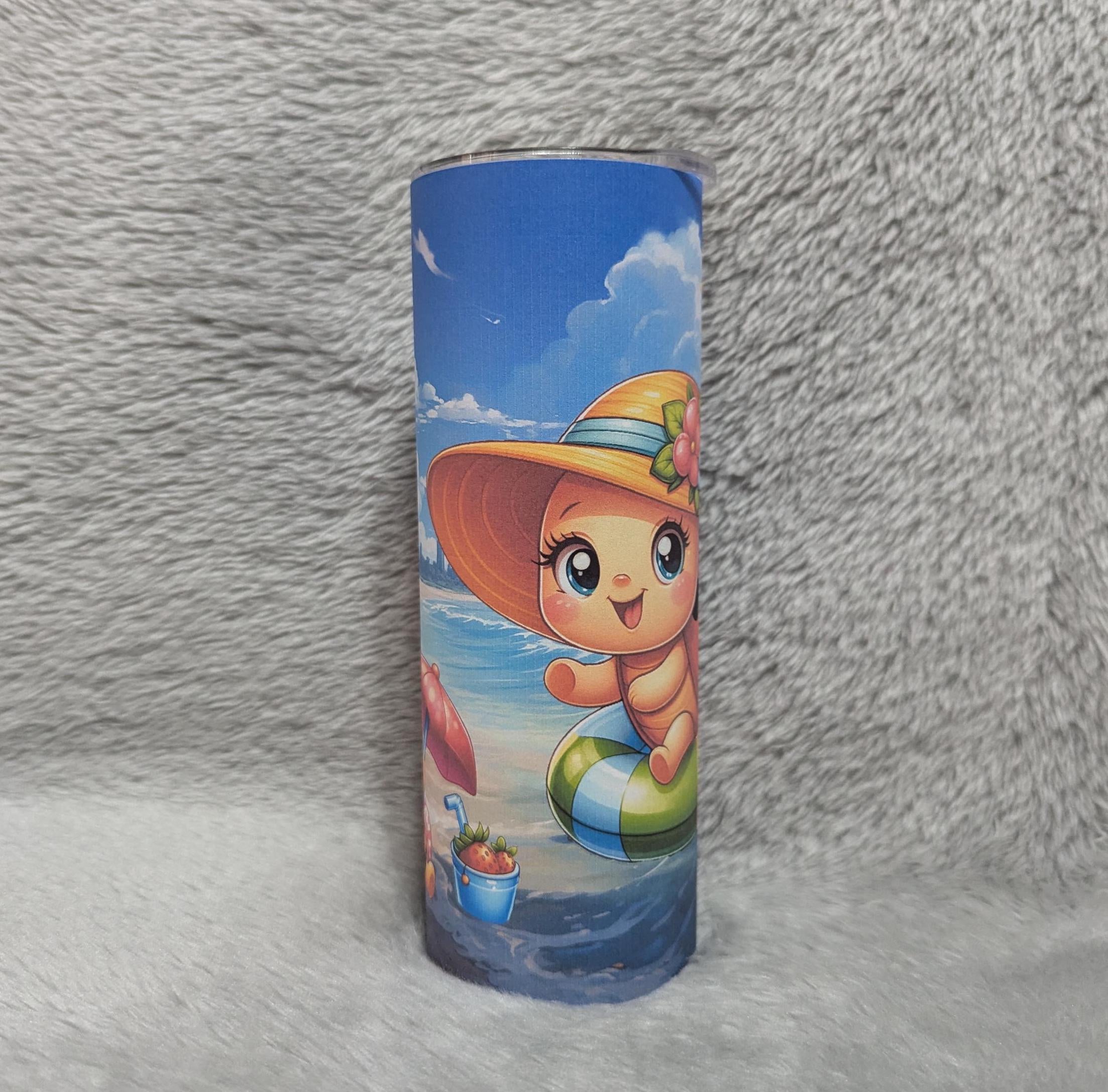 Beach Ladybug Tumbler 20oz With Reusable Straw, Can Be Personalized