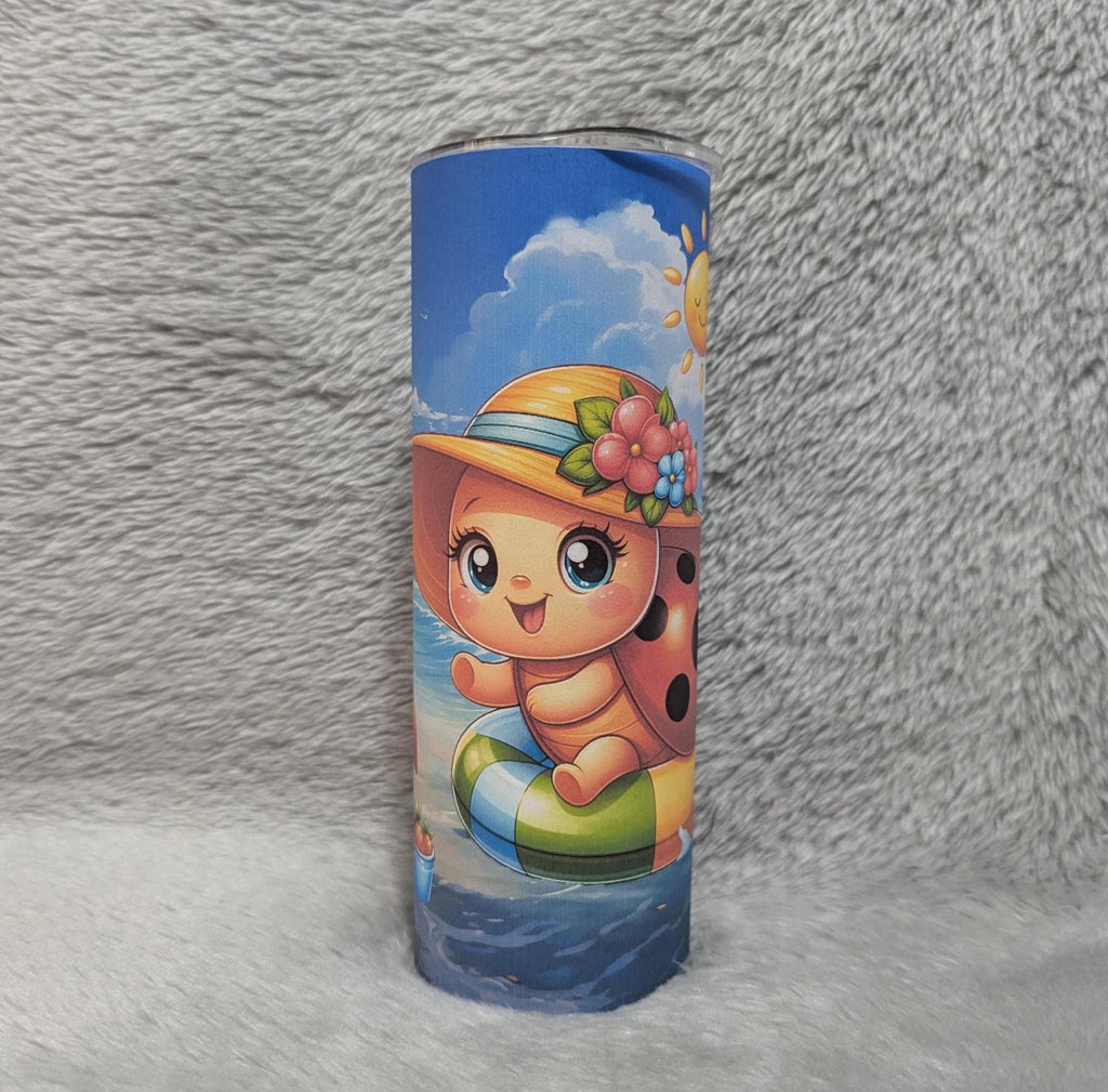 Beach Ladybug Tumbler 20oz With Reusable Straw, Can Be Personalized