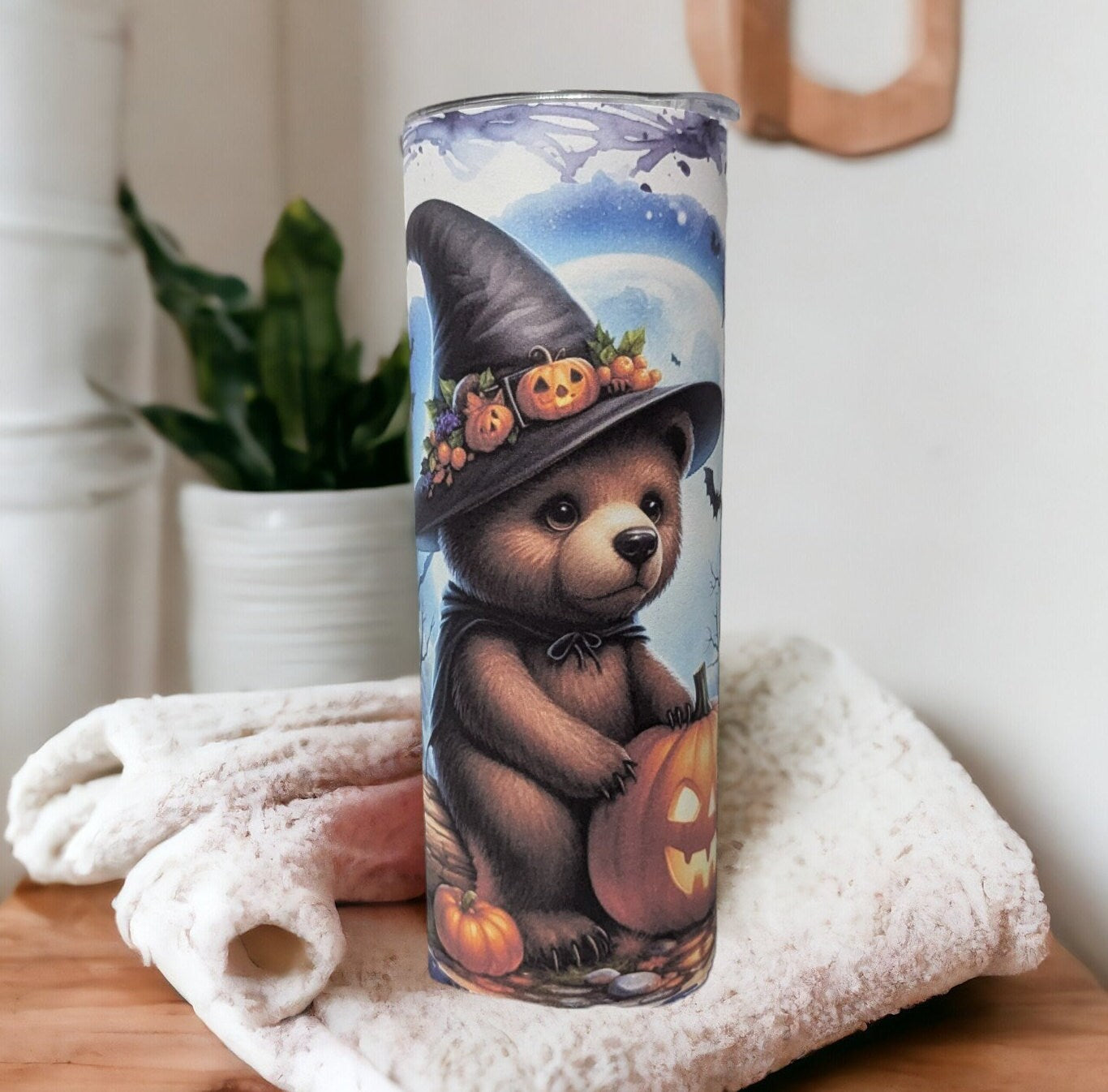 Cute Halloween Bear Tumbler Can Be Personalized, Halloween Gift, 20oz Tumbler With Straw, Halloween Party Gift, Hot Or Cold Drinks