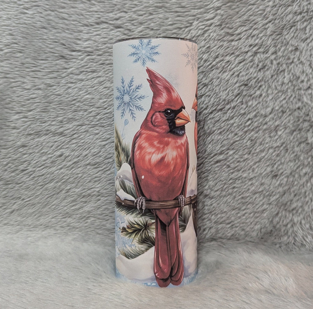 Pretty Winter Cardinals Tumbler Can Be Personalized, Great For Everyday Use - Hot Or Cold Drinks, Bird Lover Gift,  20oz Tumbler With Straw