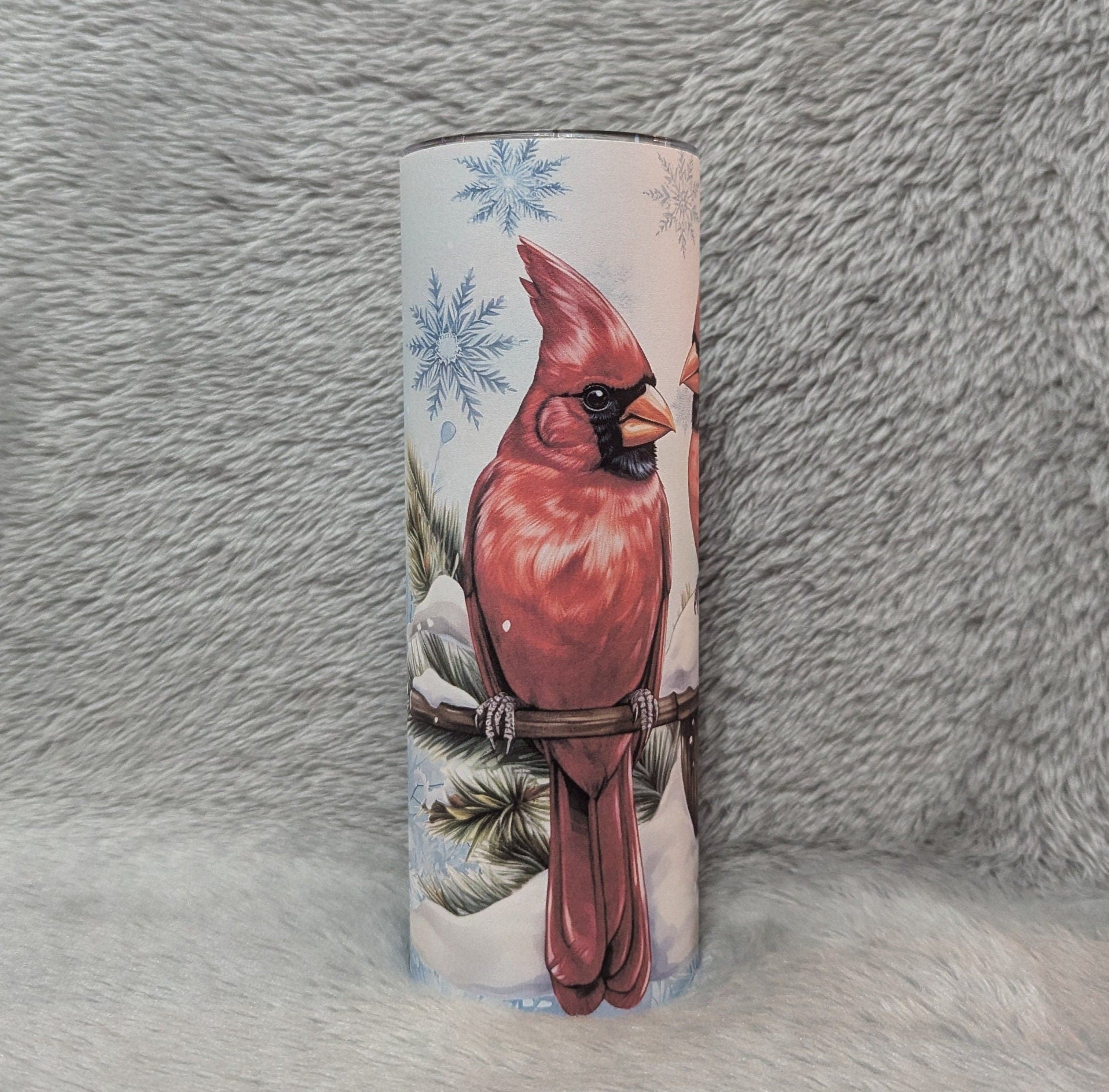 Pretty Winter Cardinals Tumbler Can Be Personalized, Great For Everyday Use - Hot Or Cold Drinks, Bird Lover Gift,  20oz Tumbler With Straw