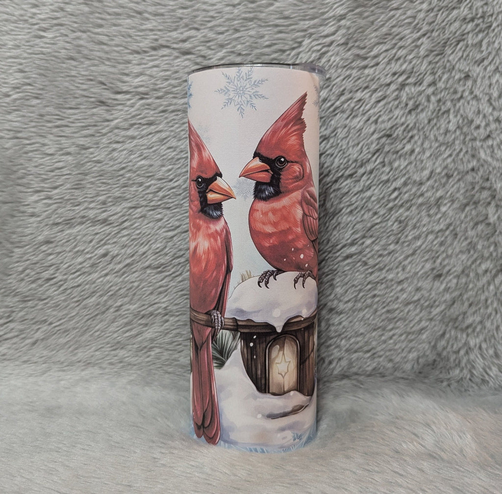 Pretty Winter Cardinals Tumbler Can Be Personalized, Great For Everyday Use - Hot Or Cold Drinks, Bird Lover Gift,  20oz Tumbler With Straw