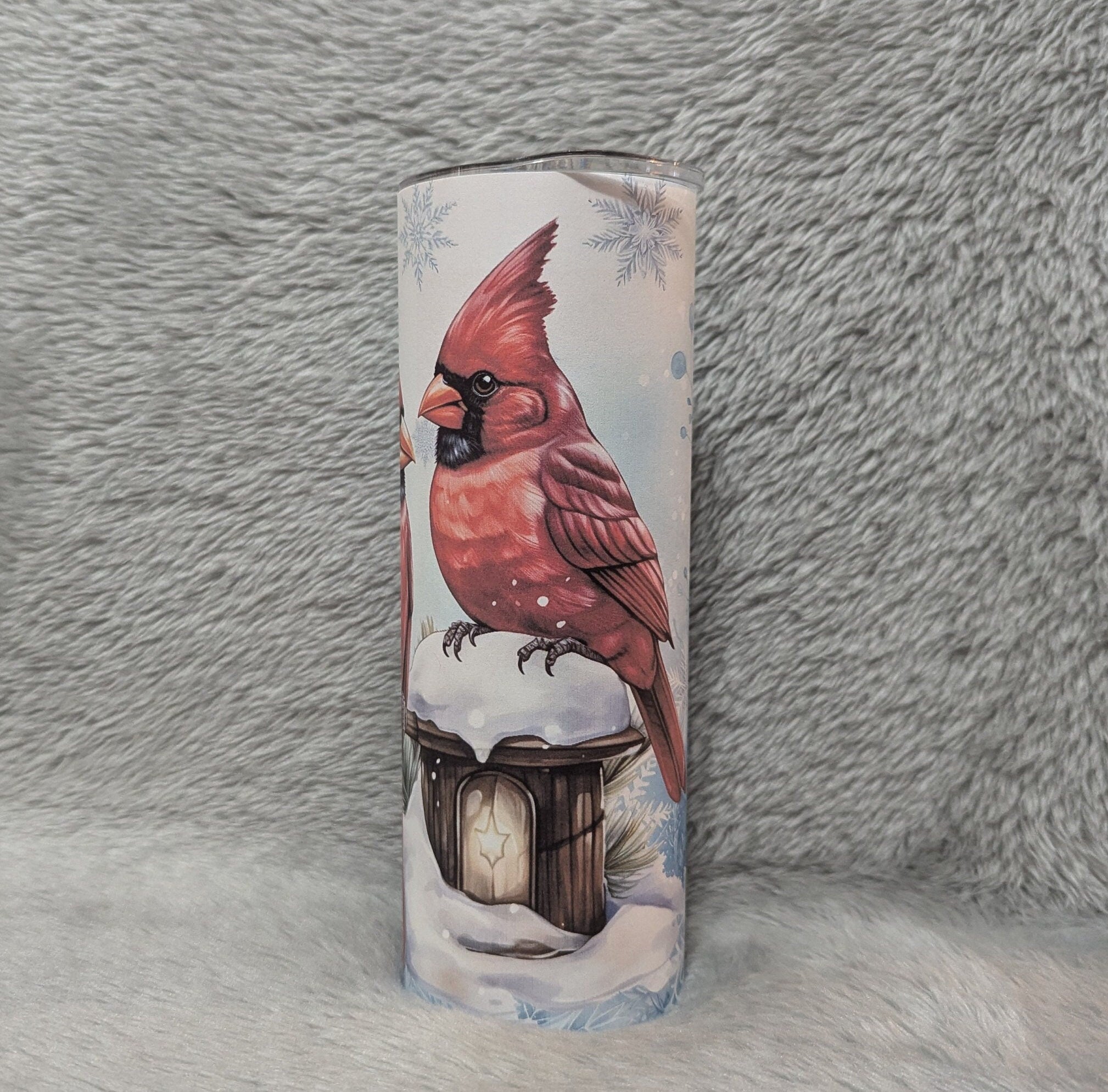 Pretty Winter Cardinals Tumbler Can Be Personalized, Great For Everyday Use - Hot Or Cold Drinks, Bird Lover Gift,  20oz Tumbler With Straw