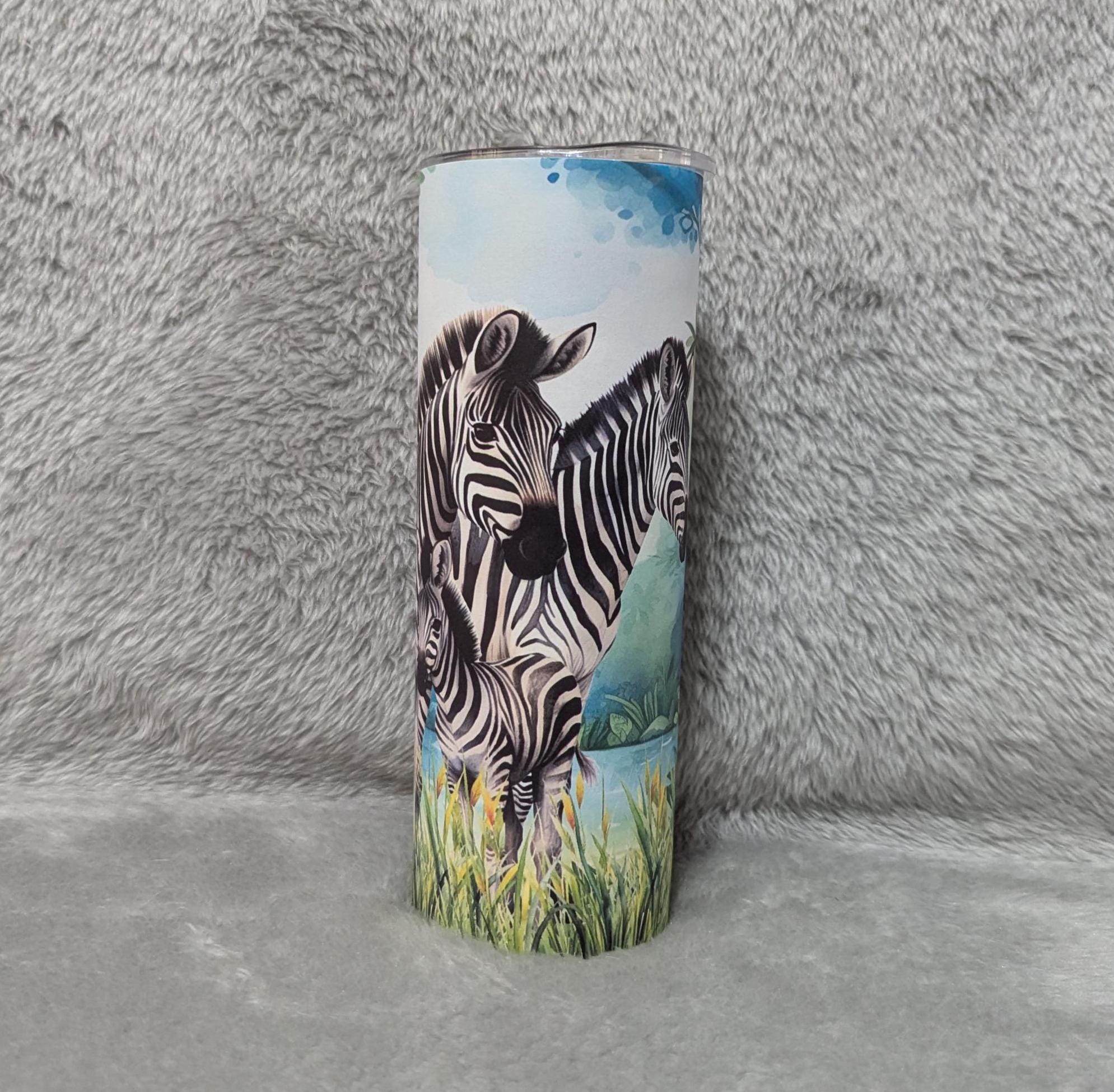 Zebra Family Tumbler 20oz With Reusable Straw, Can Be Personalized