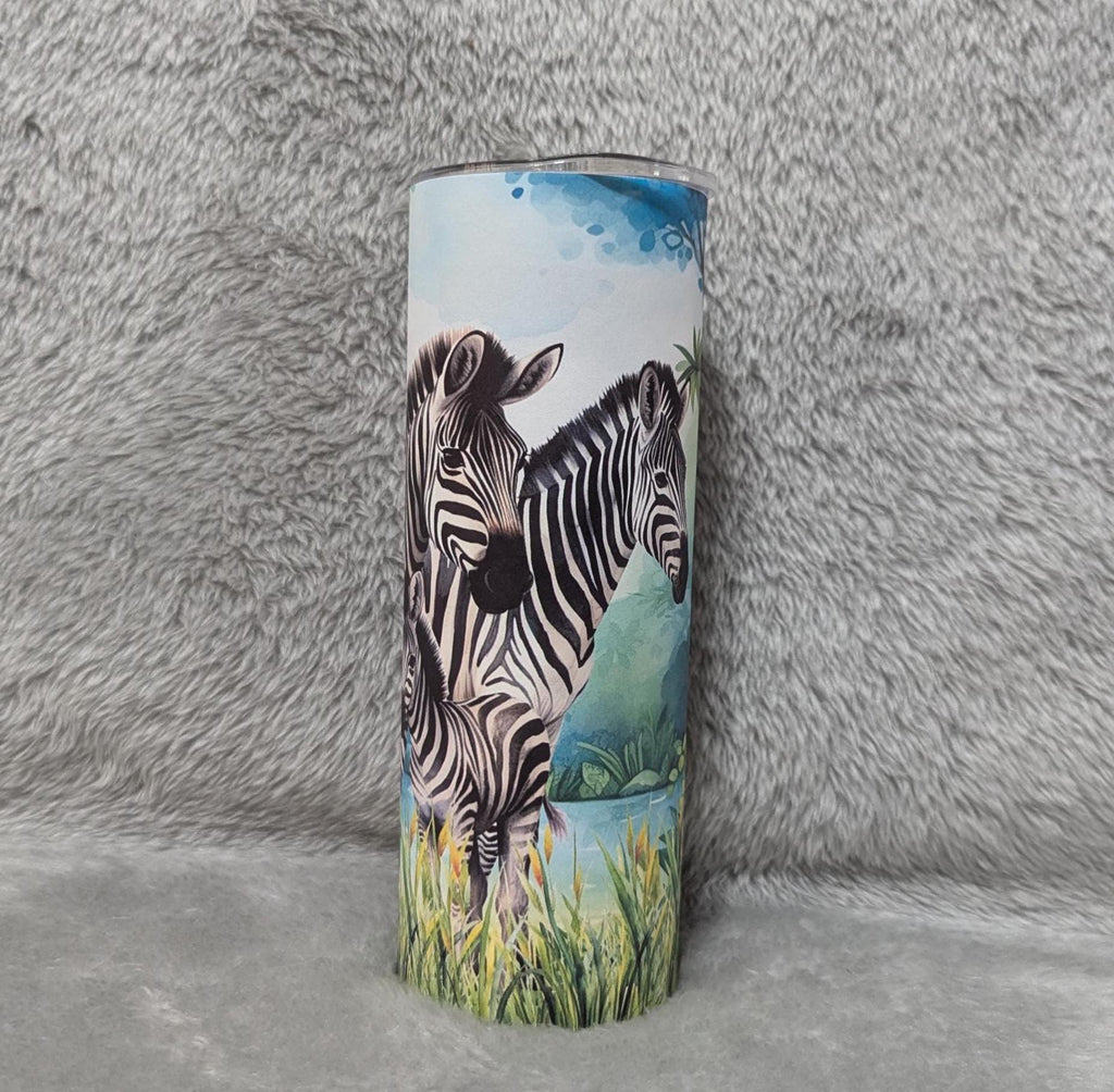 Zebra Family Tumbler 20oz With Reusable Straw, Can Be Personalized