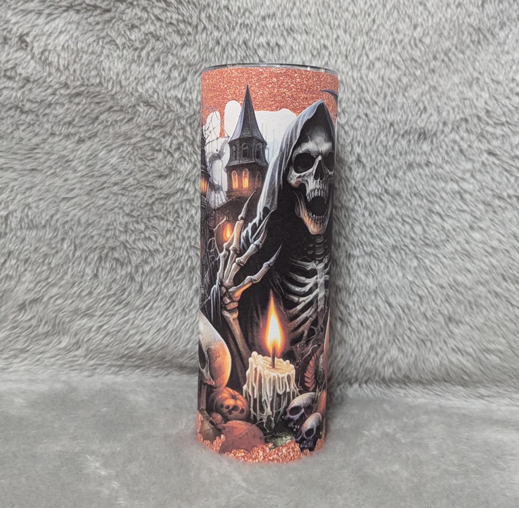 Skeleton Goblin Halloween Tumbler 20oz With Reusable Straw, Can Be Personalized