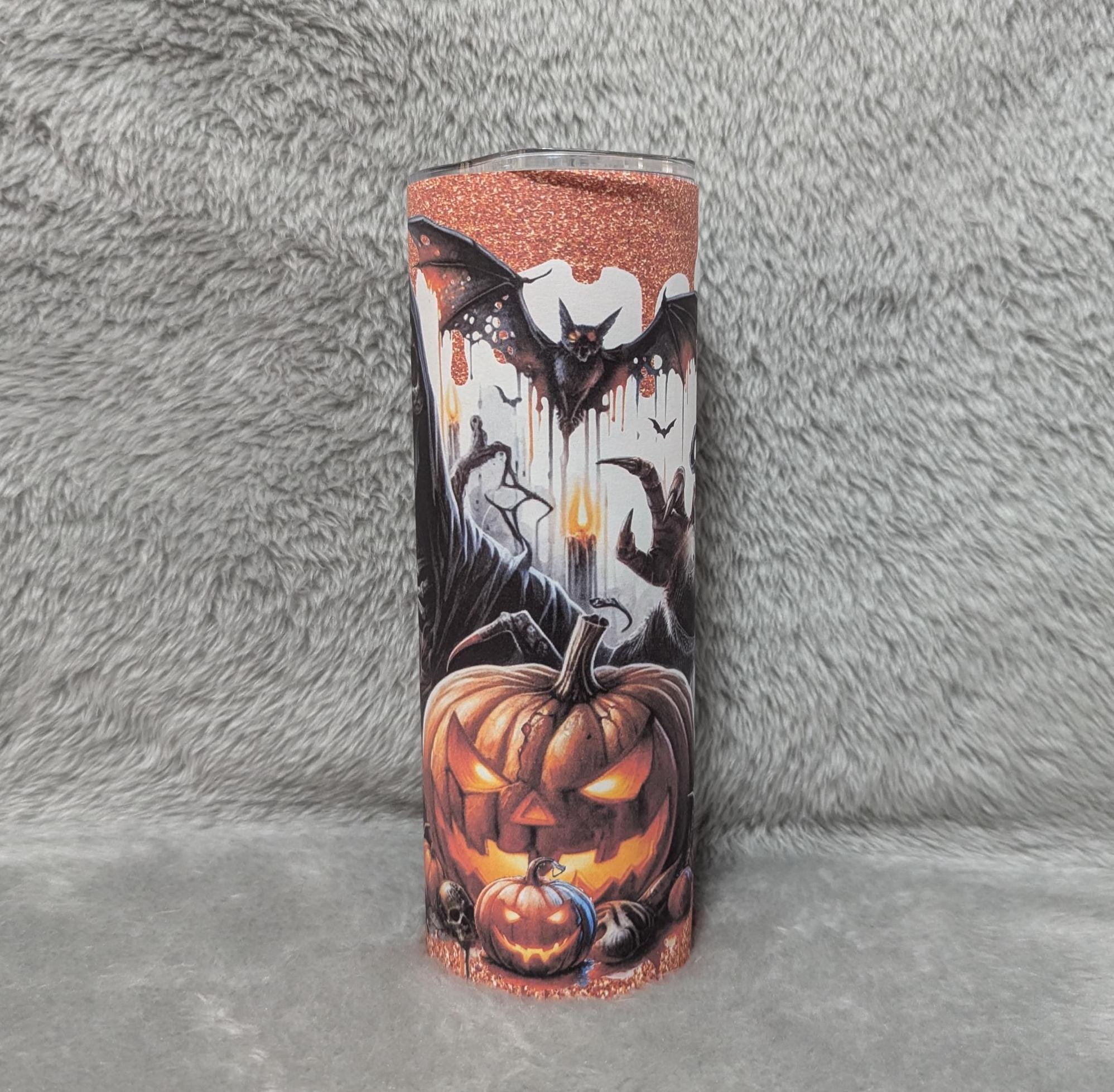 Skeleton Goblin Halloween Tumbler 20oz With Reusable Straw, Can Be Personalized