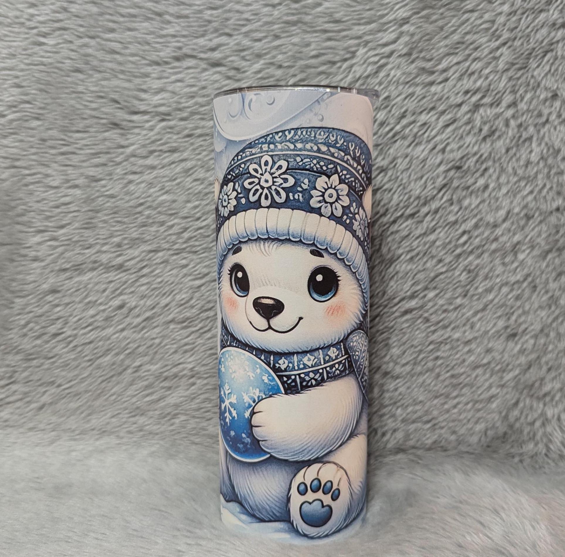Winter Polar Bear Tumbler Can Be Personalized, Hot Or Cold Drinks, Bear Cup With Name, Polar Bear Cup, Bear Gifts, Polar Bear Gifts