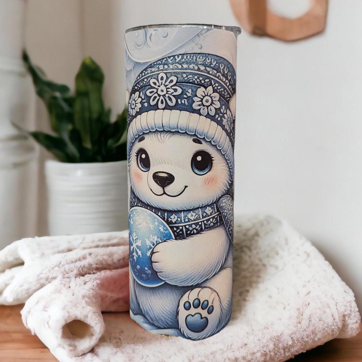 Winter Polar Bear Tumbler Can Be Personalized, Hot Or Cold Drinks, Bear Cup With Name, Polar Bear Cup, Bear Gifts, Polar Bear Gifts