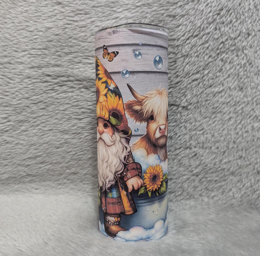 Gnome With Highland Cow Tumbler Can Be Personalized, Includes A Reusable Straw, 20oz Tumbler, Gnome Lover Gift, For Home Work Or On The Go