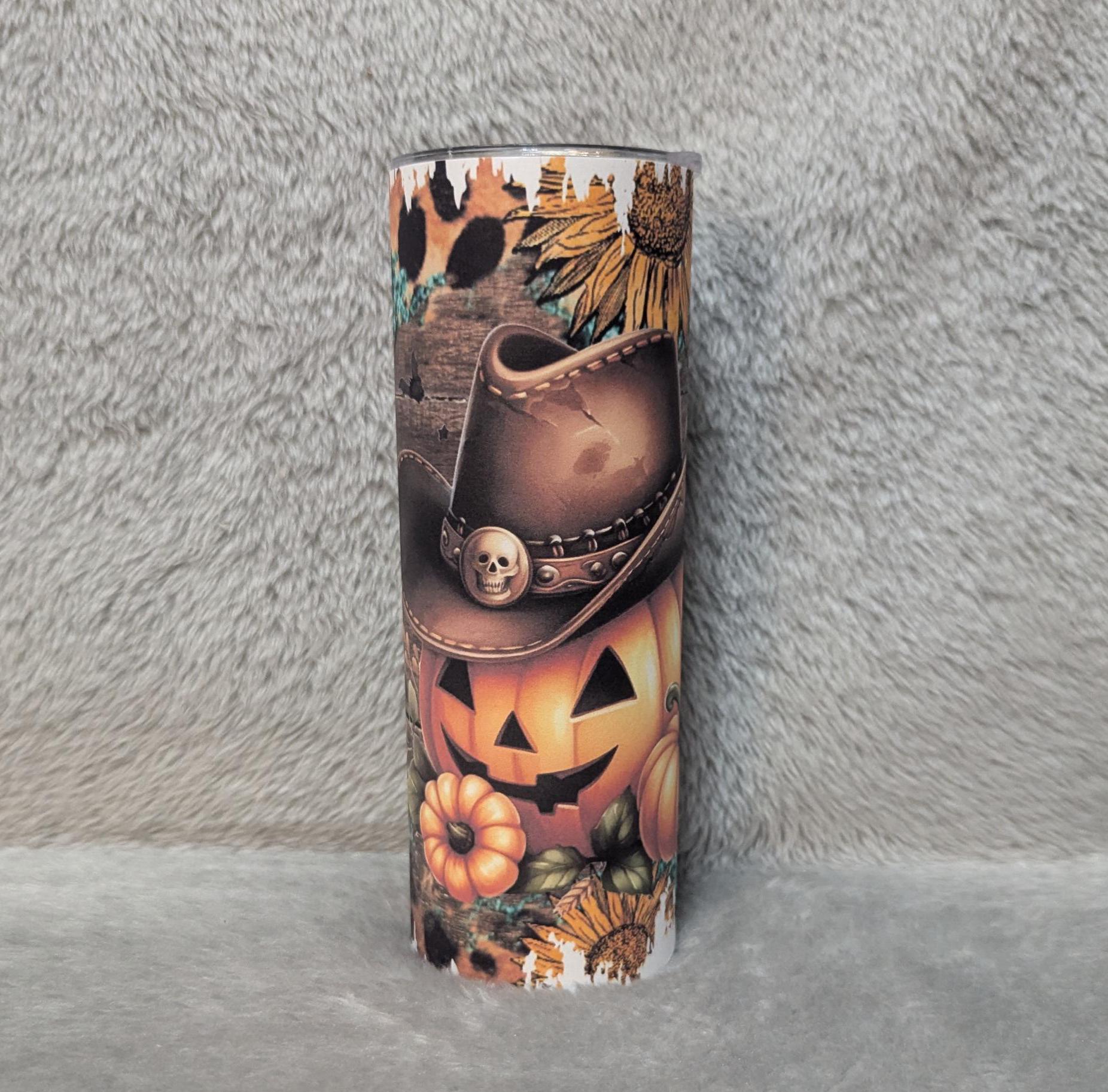 Western Pumpkin Tumbler 20oz With Reusable Straw, Can Be Personalized