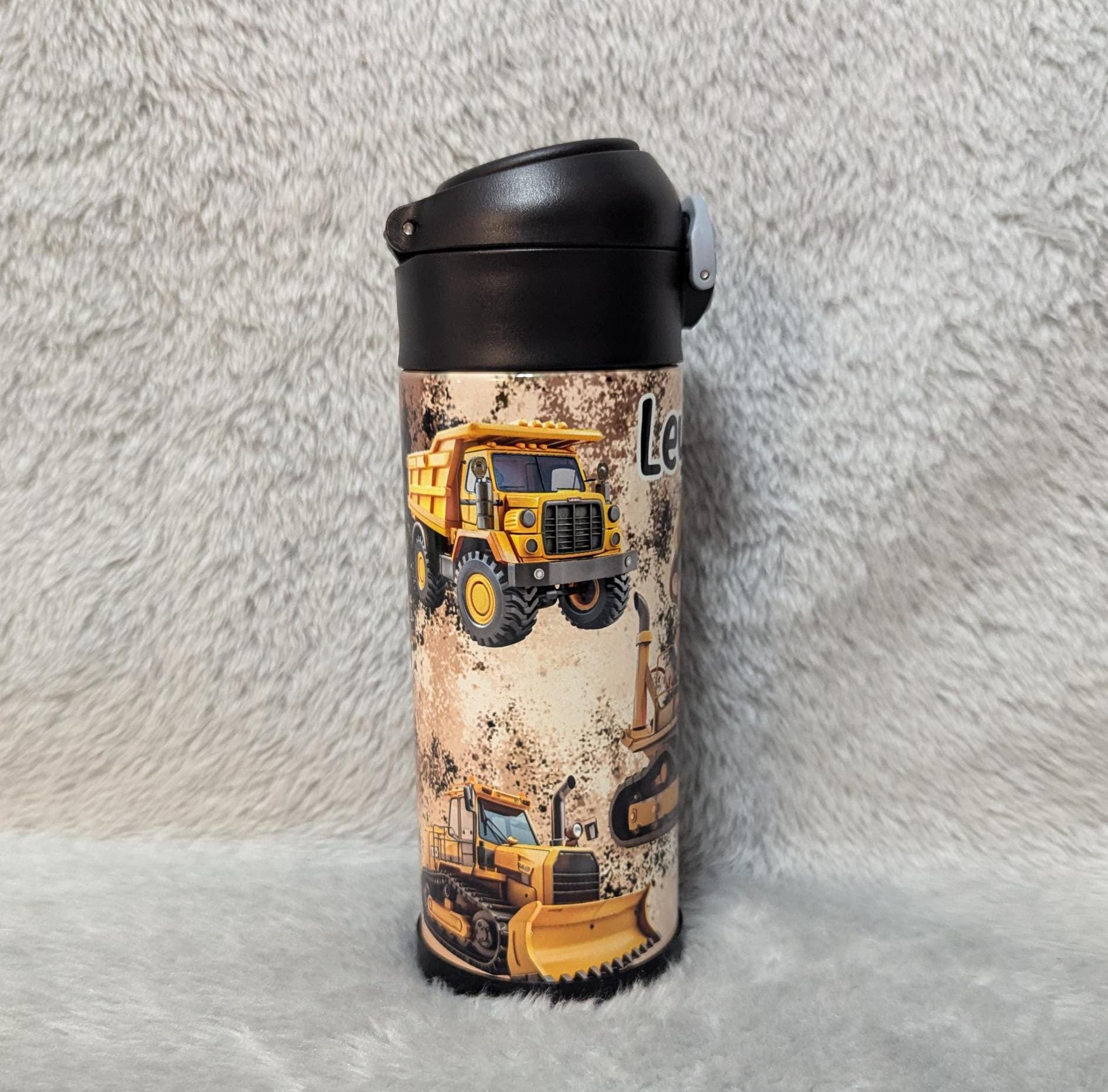 Kids Construction Water 12oz With Reusable Straw Can Be Personalized