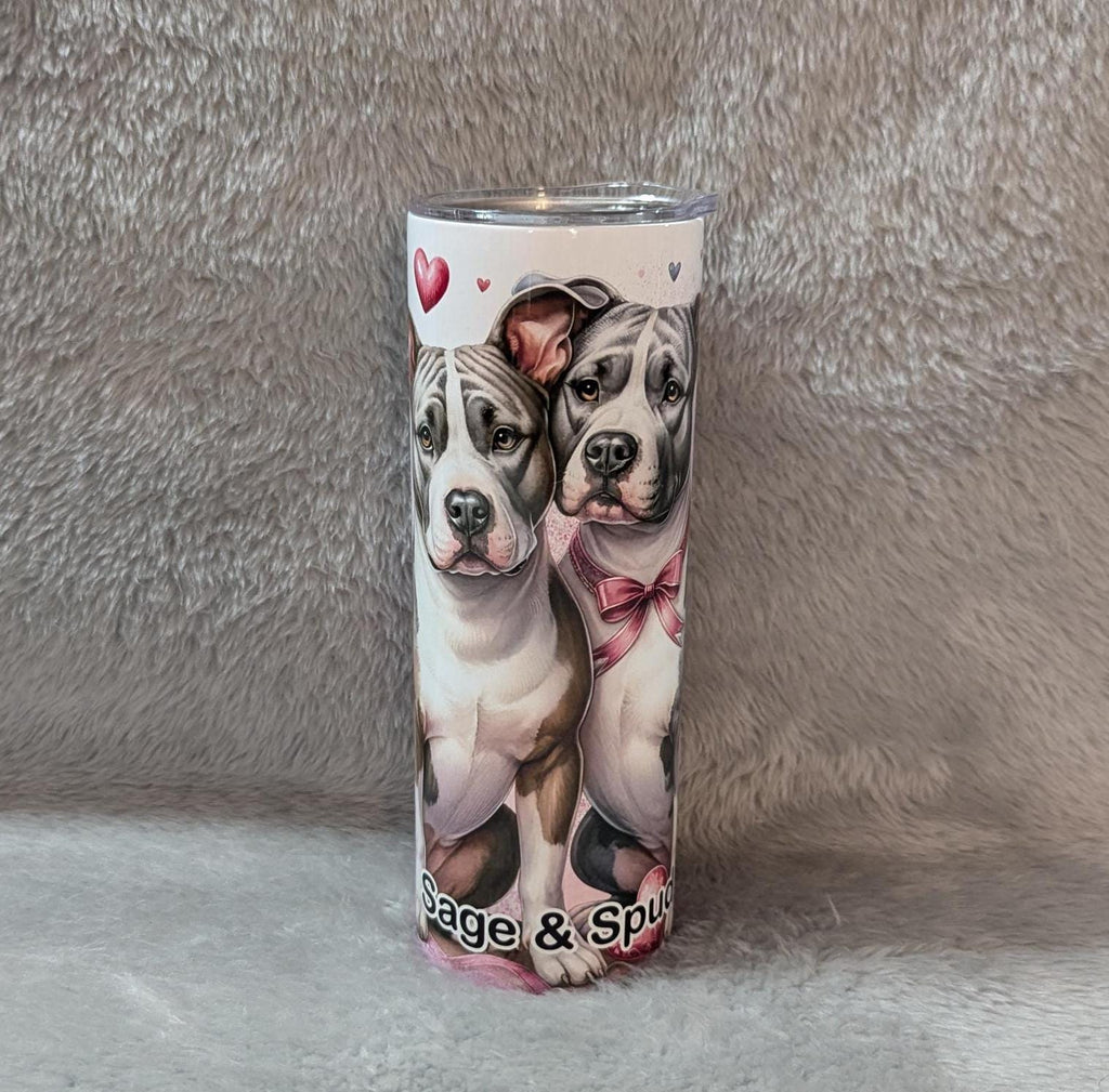 Cute Pitbull and Heart Design Tumbler 20oz With Reusable Straw, Can Be Personalized