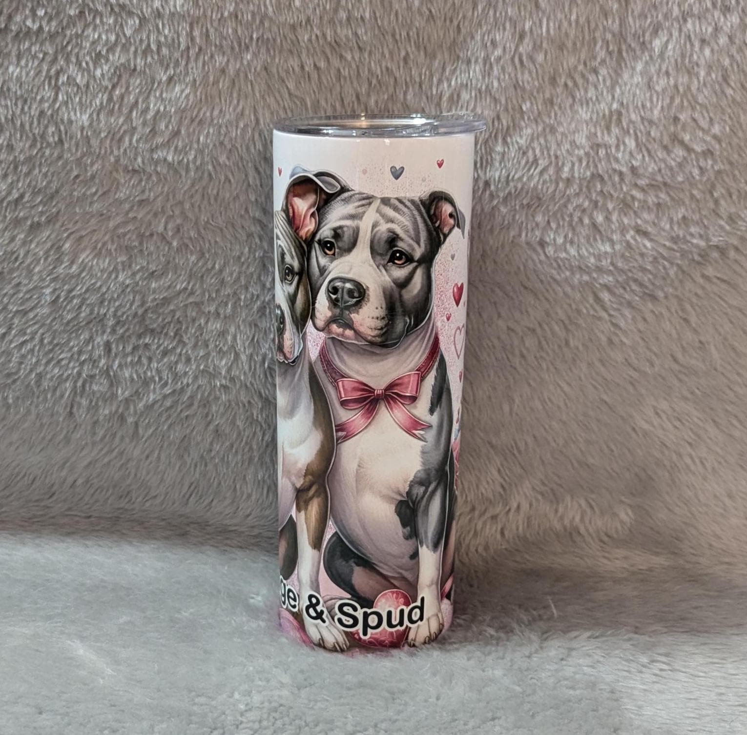 Cute Pitbull and Heart Design Tumbler 20oz With Reusable Straw, Can Be Personalized