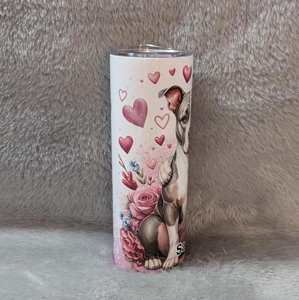 Cute Pitbull and Heart Design Tumbler 20oz With Reusable Straw, Can Be Personalized