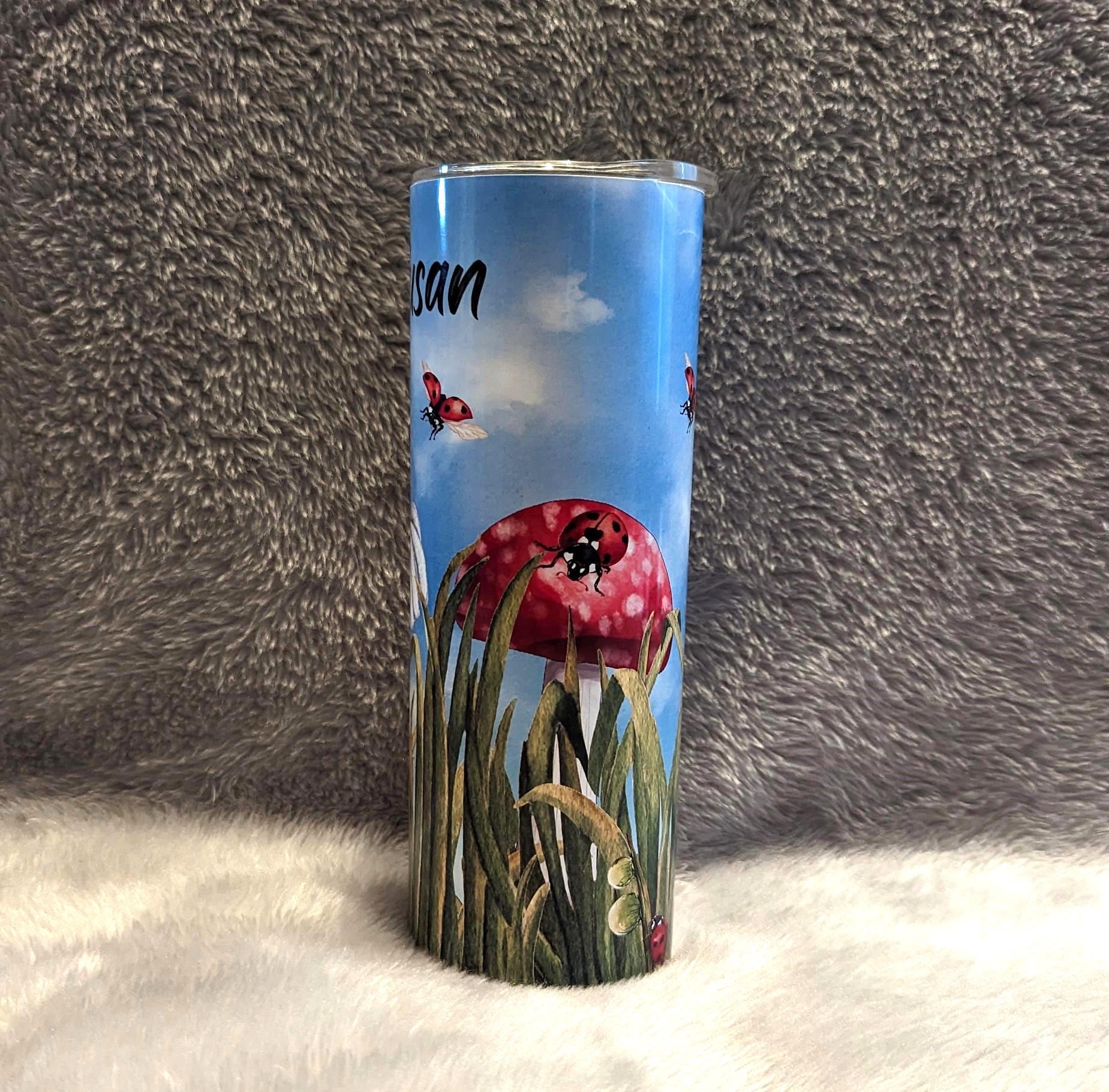Ladybug Tumbler 20oz With Reusable Straw, Can Be Personalized