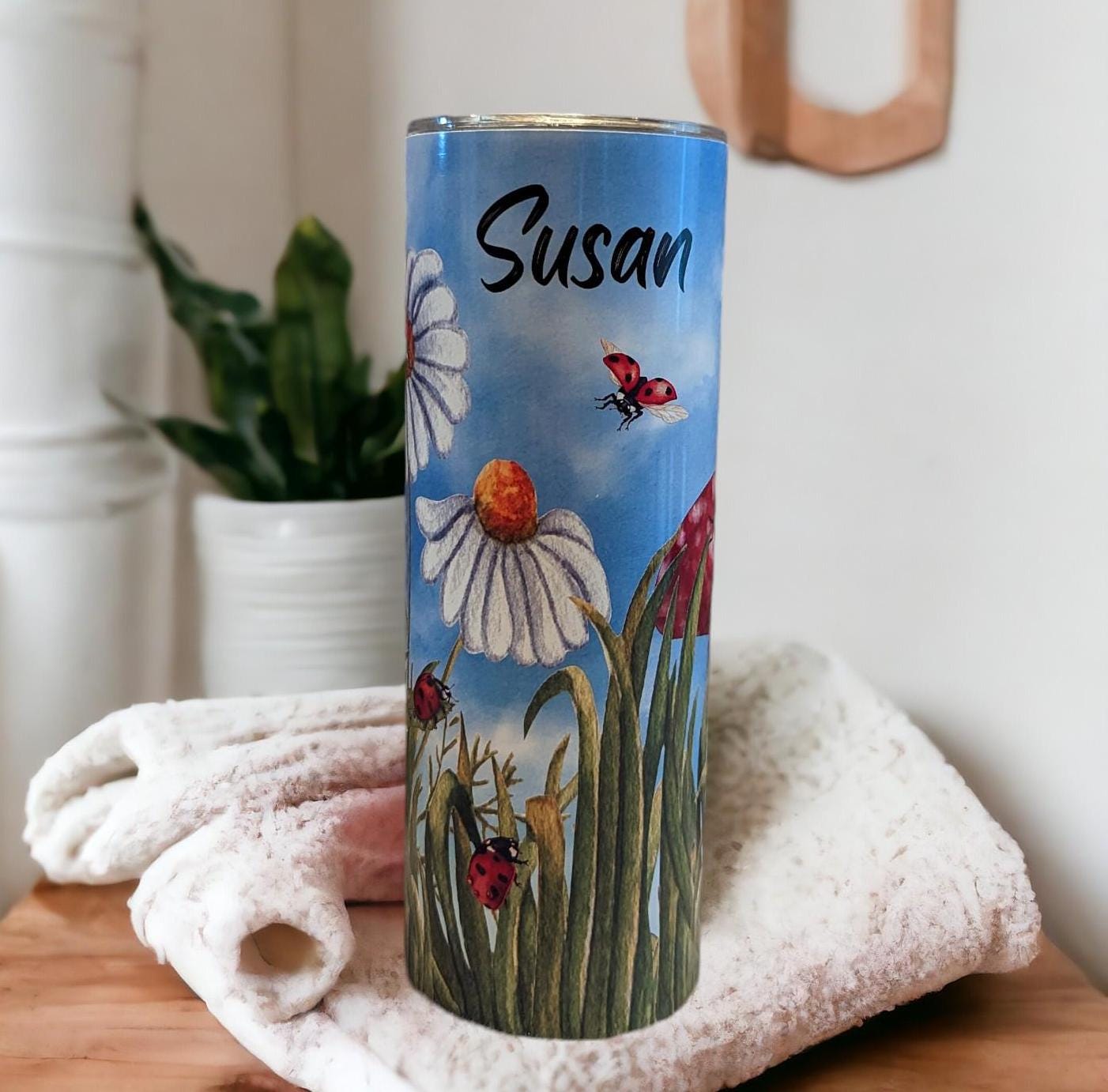 Ladybug Tumbler 20oz With Reusable Straw, Can Be Personalized