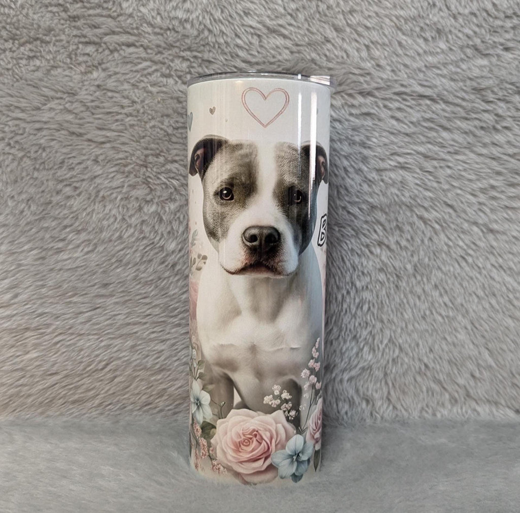 Floral Pitbull Tumbler 20oz With Reusable Straw, Can Be Personalized