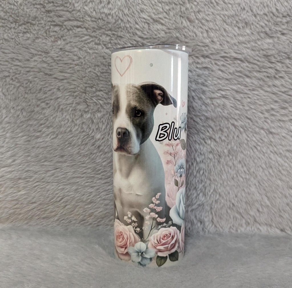 Floral Pitbull Tumbler 20oz With Reusable Straw, Can Be Personalized