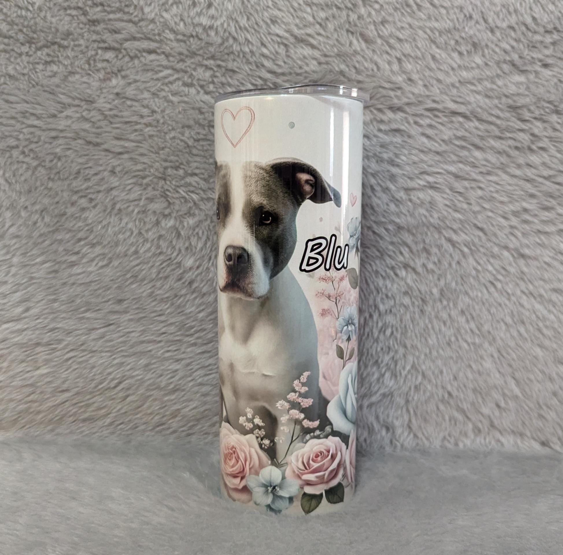 Floral Pitbull Tumbler 20oz With Reusable Straw, Can Be Personalized