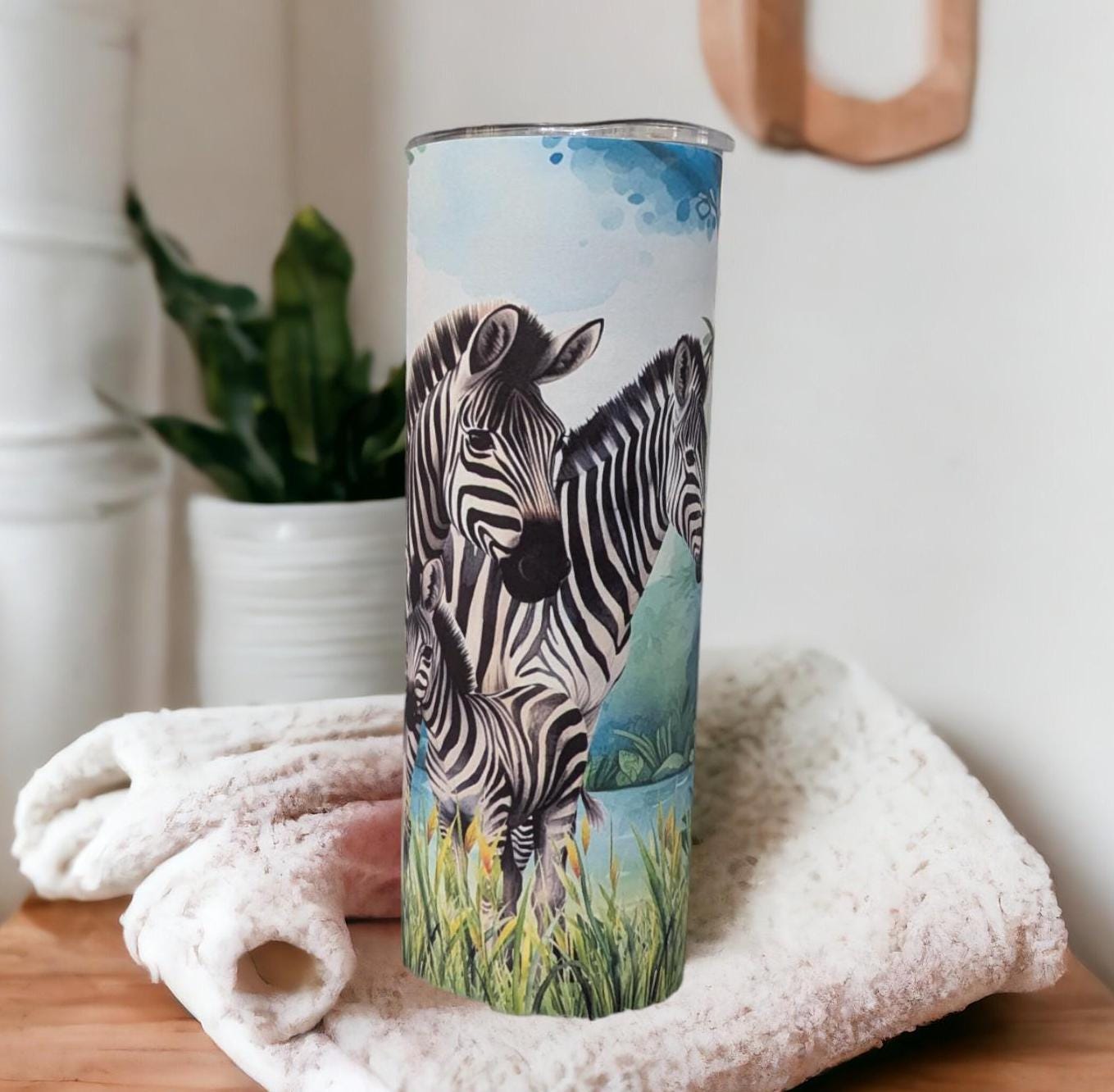 Zebra Family Tumbler 20oz With Reusable Straw, Can Be Personalized