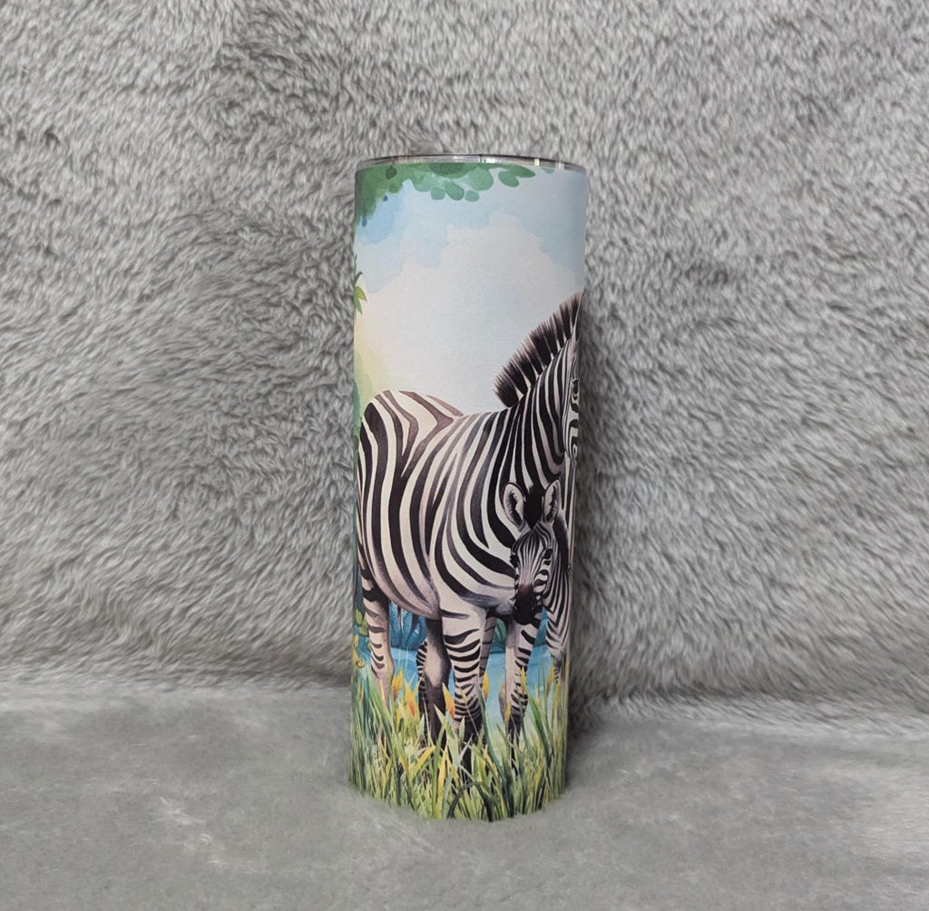 Zebra Family Tumbler 20oz With Reusable Straw, Can Be Personalized